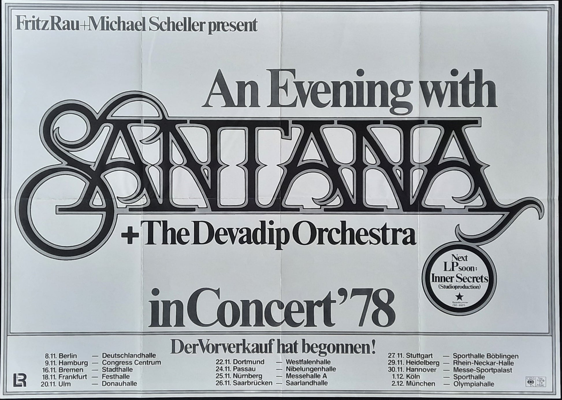 SANTANA Original Concert Tour Poster 1978 Germany 1