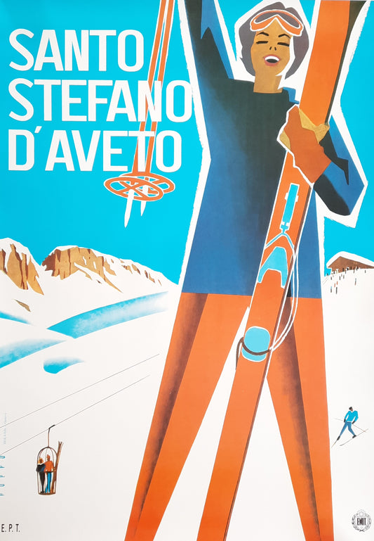 SANTO STEFANO D'AVETO Original Travel Poster 1955 by M. Puppo Ski Travel Italy