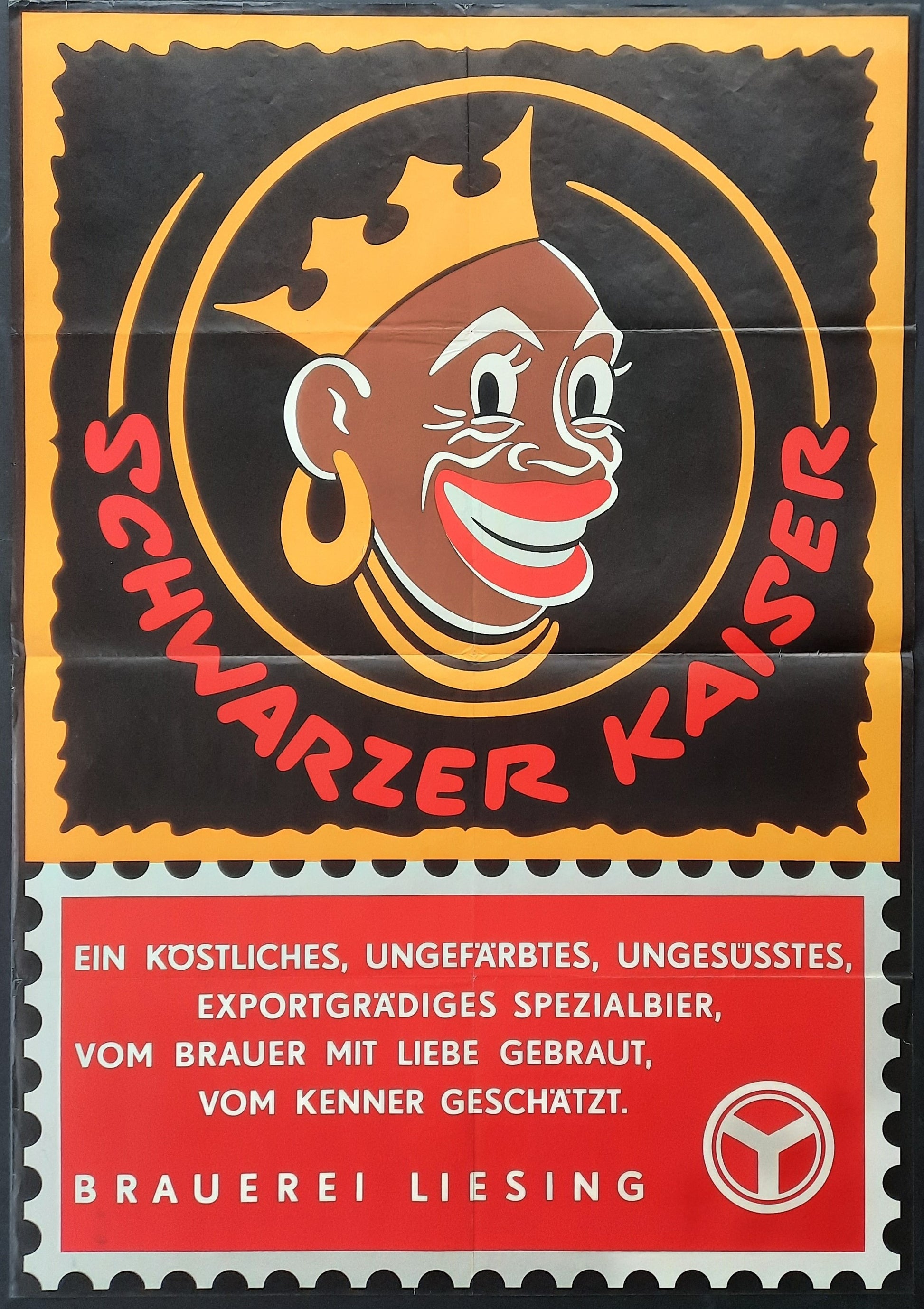 SCHWARZER KAISER Beer Original Advertising Poster 1950s Brauerei Liesing Vienna Austria