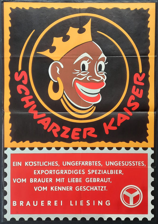 SCHWARZER KAISER Beer Original Advertising Poster 1950s Brauerei Liesing Vienna Austria