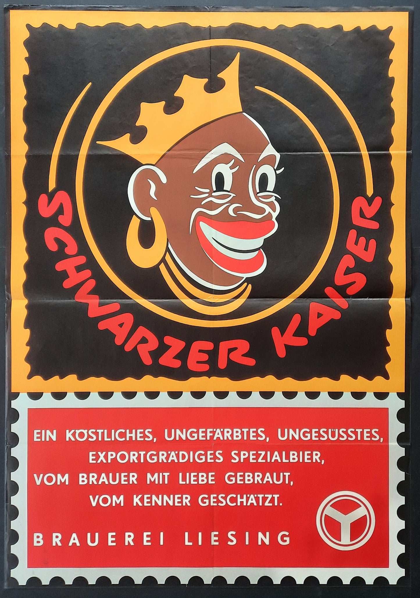 SCHWARZER KAISER Beer Original Advertising Poster 1950s Brauerei Liesing Vienna Austria 2