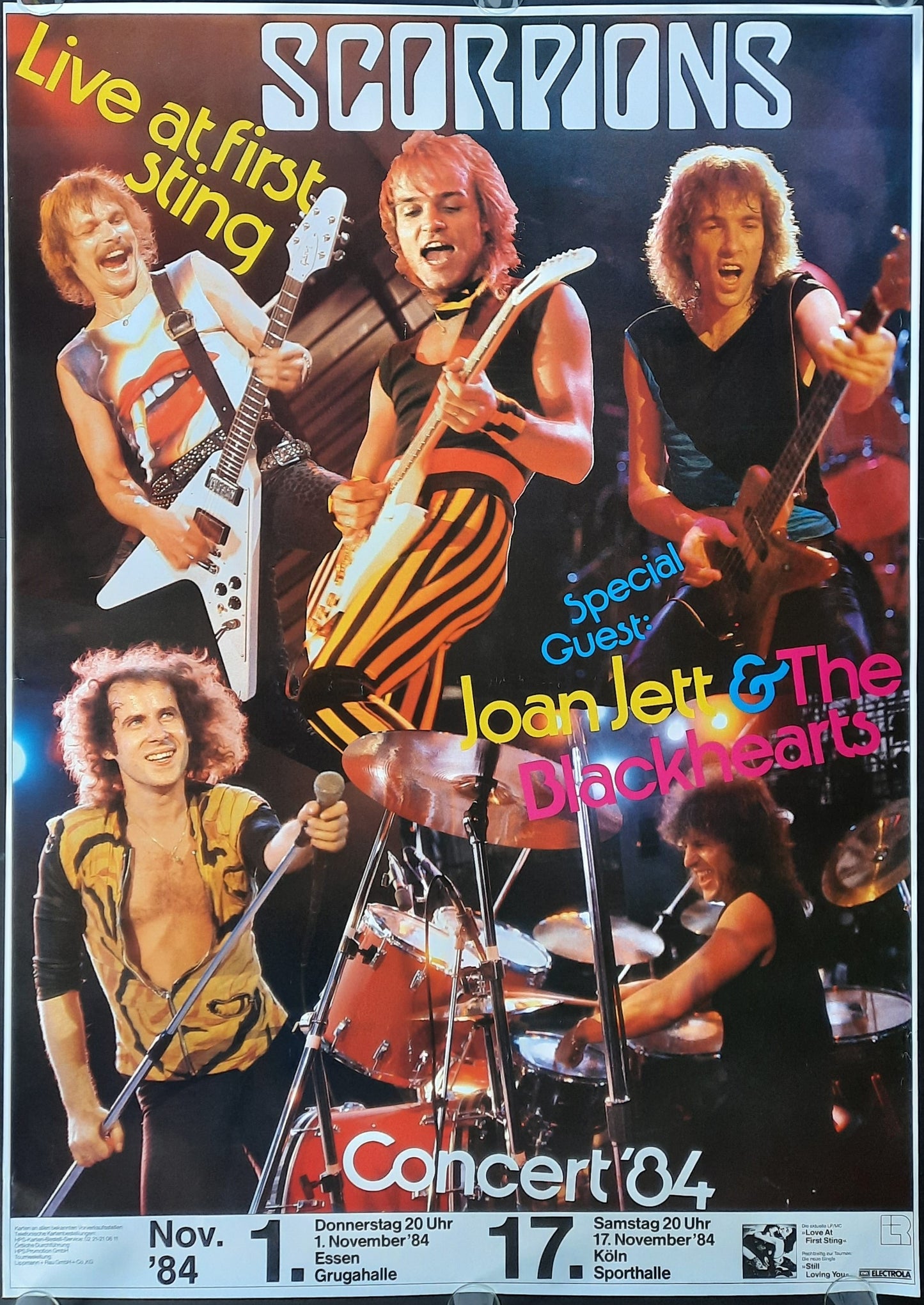 SCORPIONS Original Concert Poster November 1, 1984 Essen Germany SUBWAY POSTER 1