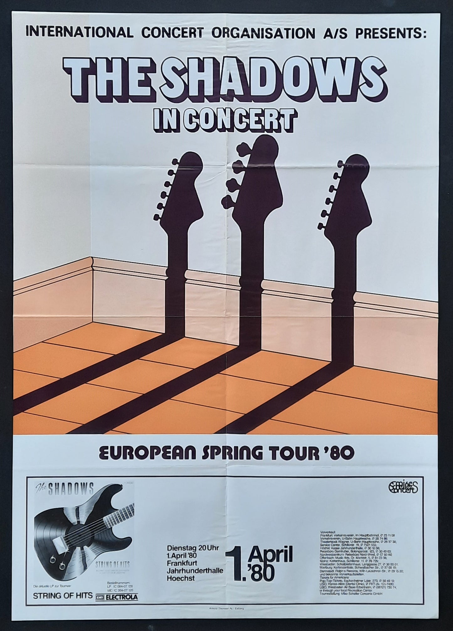 SHADOWS Original Concert Poster April 1, 1980 Frankfurt Germany