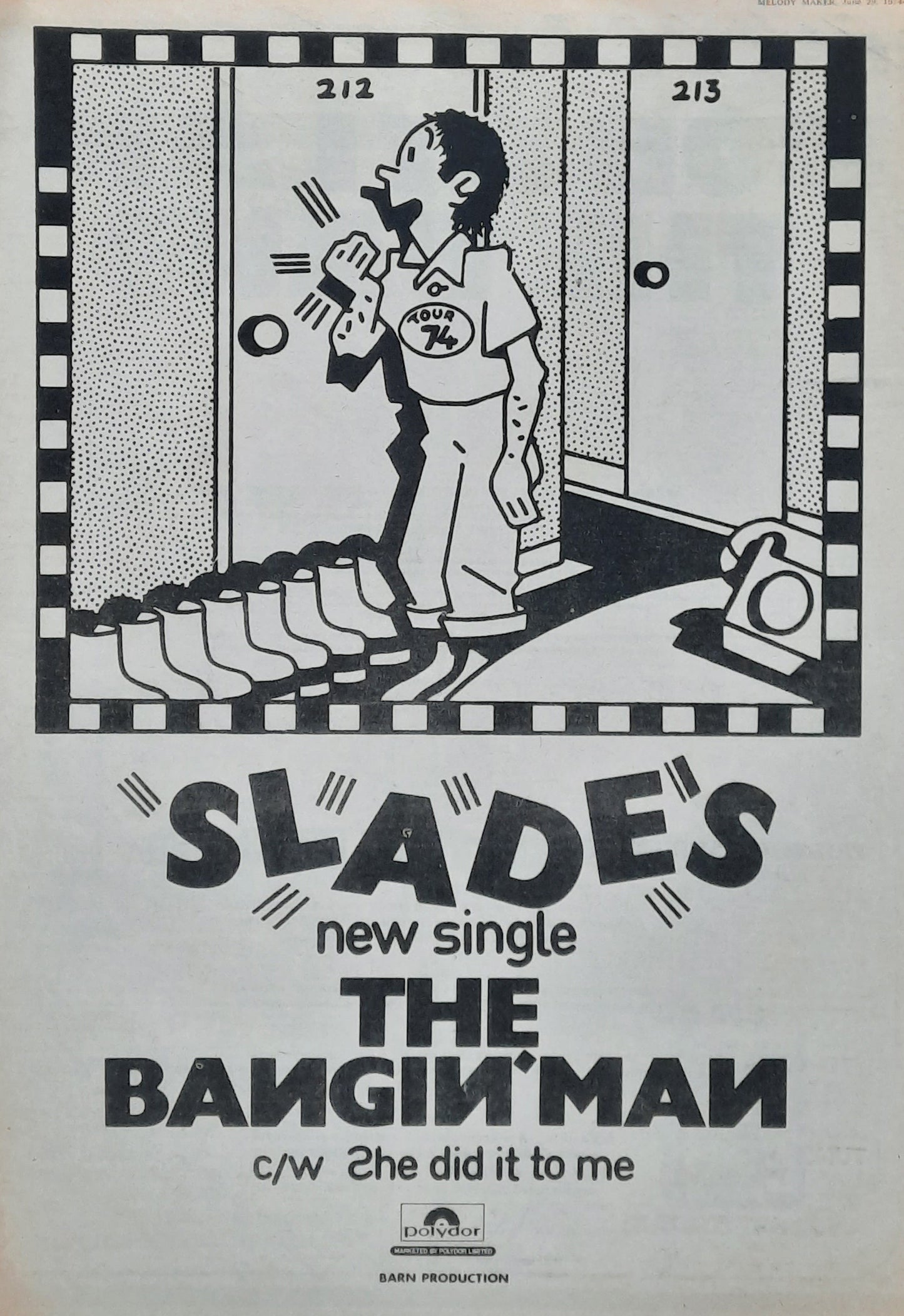 SLADE Original Poster/Press Ad - 1974 Single "The Bangin' Man"
