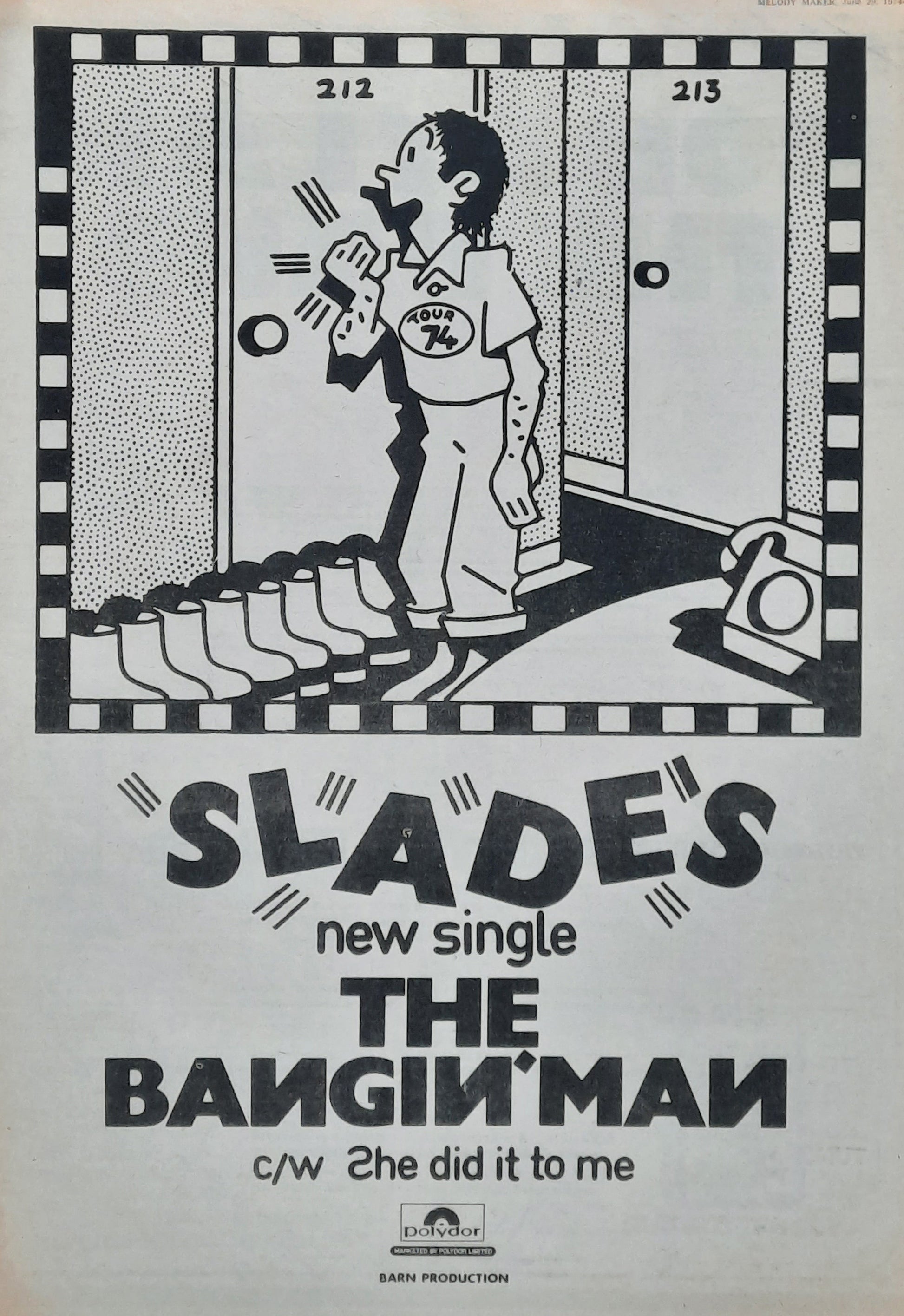 SLADE Original Poster/Press Ad - 1974 Single "The Bangin' Man"