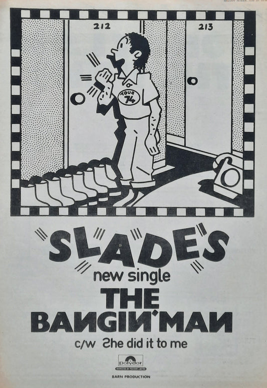 SLADE Original Poster/Press Ad - 1974 Single "The Bangin' Man"