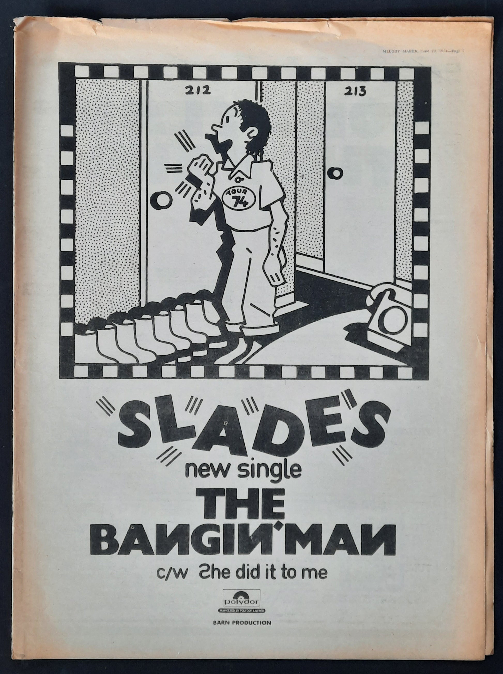 SLADE Original Poster/Press Ad - 1974 Single "The Bangin' Man" 2