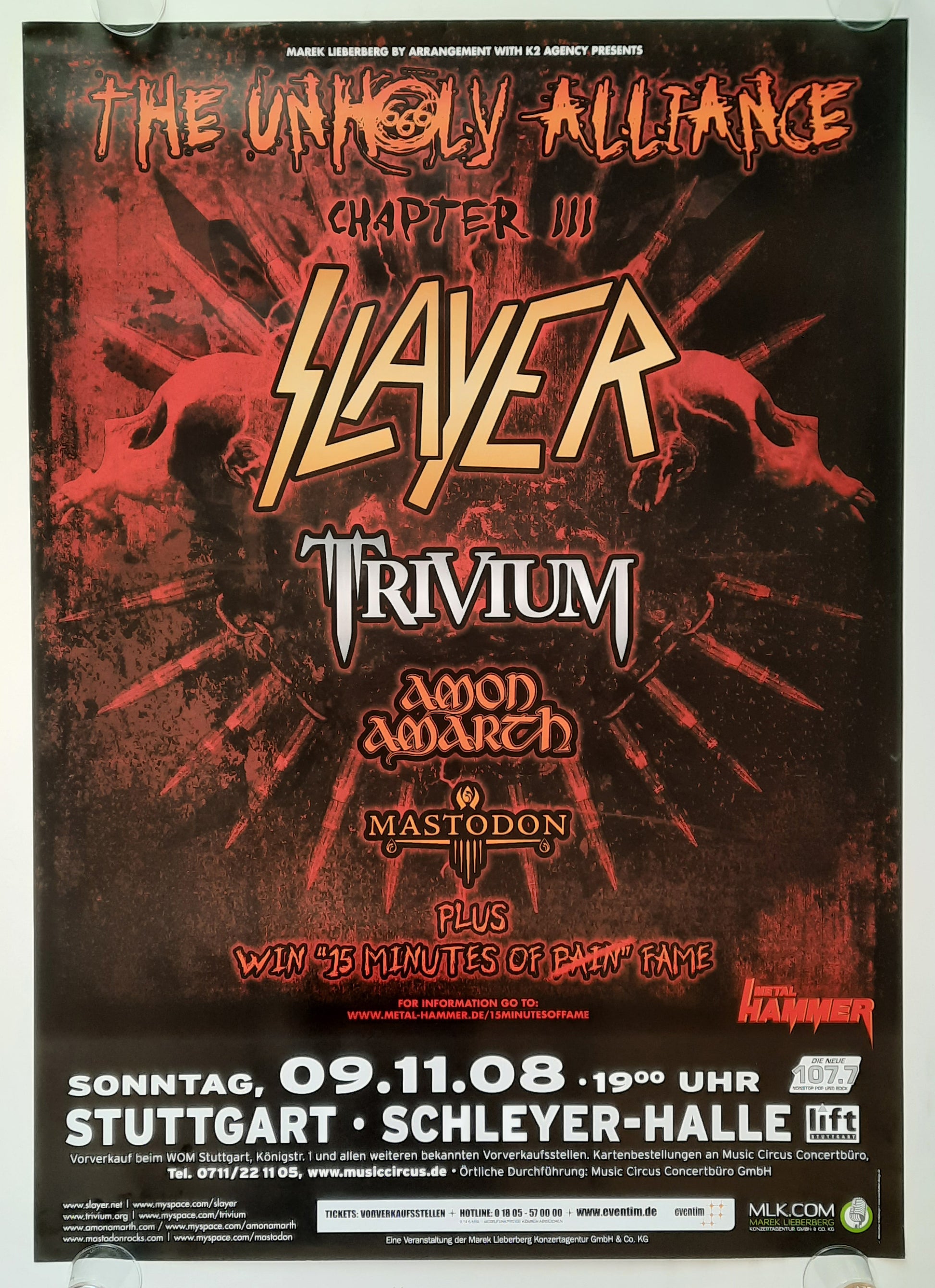 SLAYER Original Concert Poster November 9, 2008 Stuttgart Germany 2