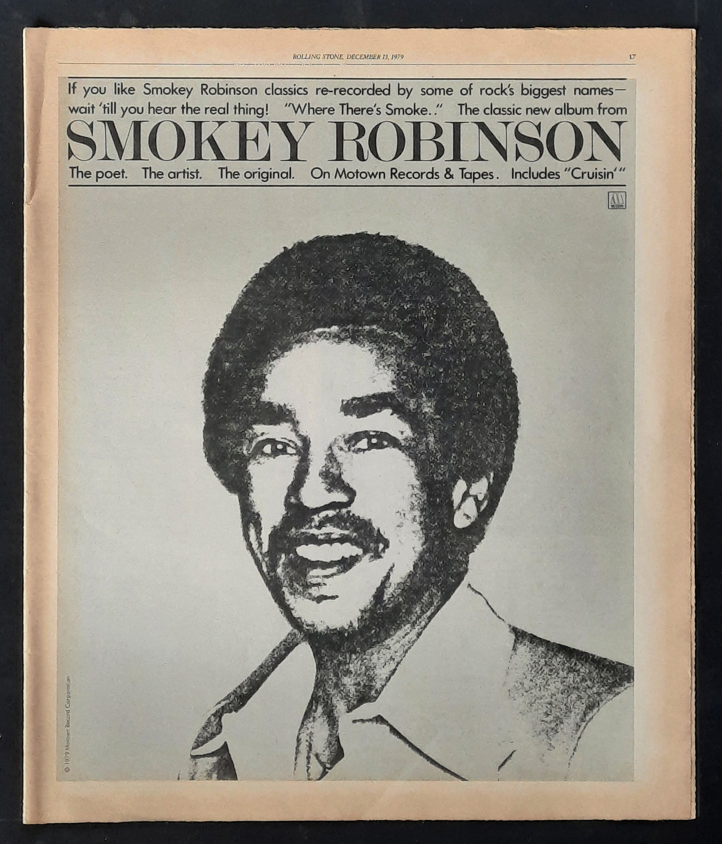 SMOKEY ROBINSON Original Poster/Press Ad - 1979 Album "Where There's Smoke..." 2