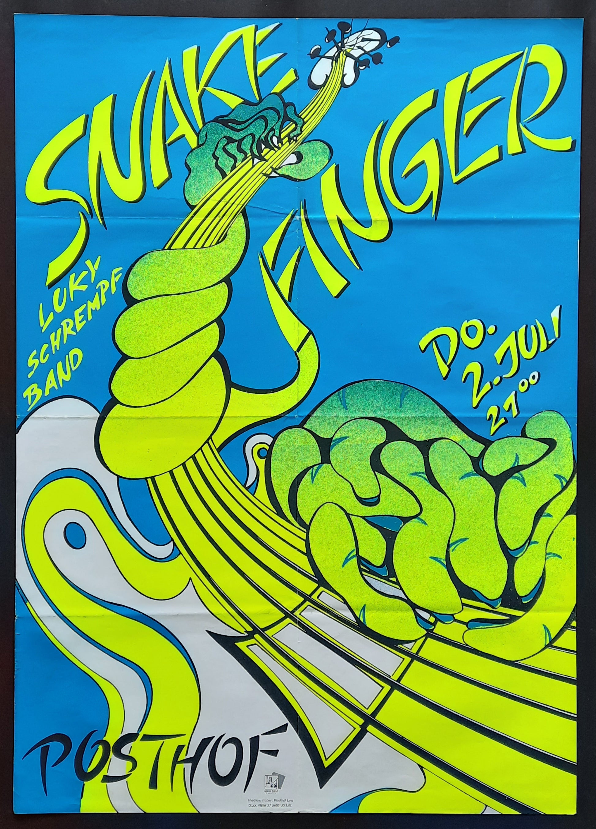 SNAKEFINGER Original Concert Poster July, 2 1990 Linz Austria 2