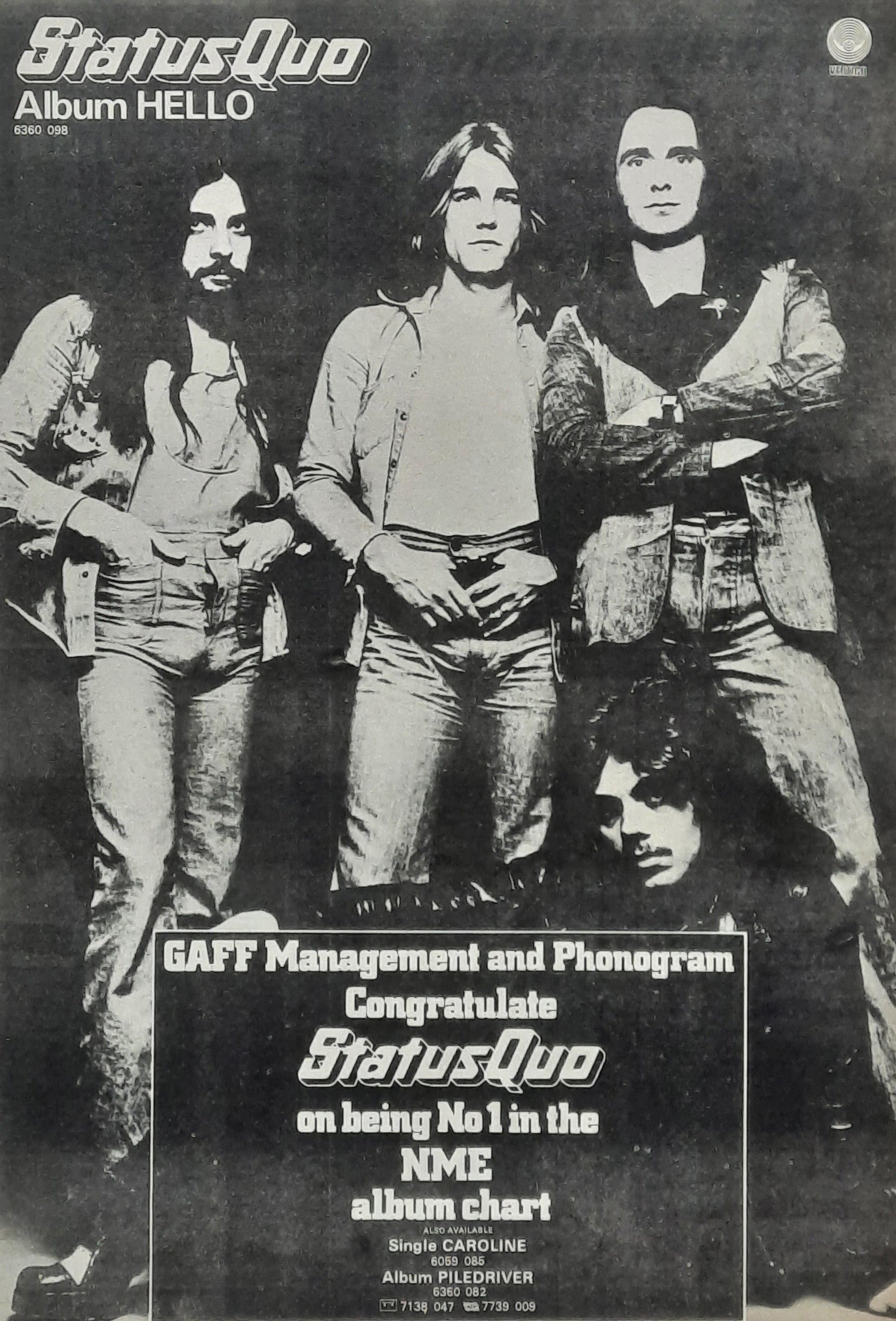 STATUS QUO Original Poster/Press Ad - 1973 Album "Hello"