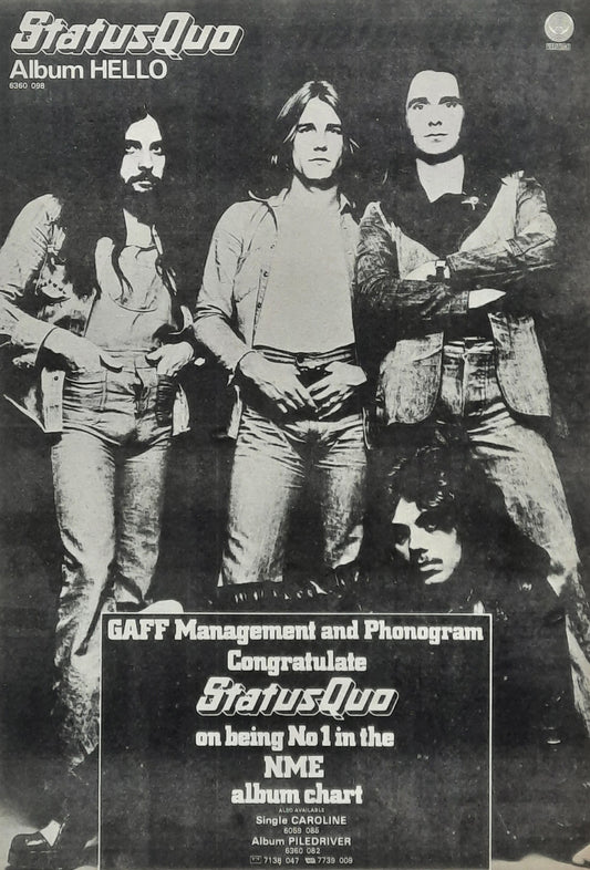 STATUS QUO Original Poster/Press Ad - 1973 Album "Hello"
