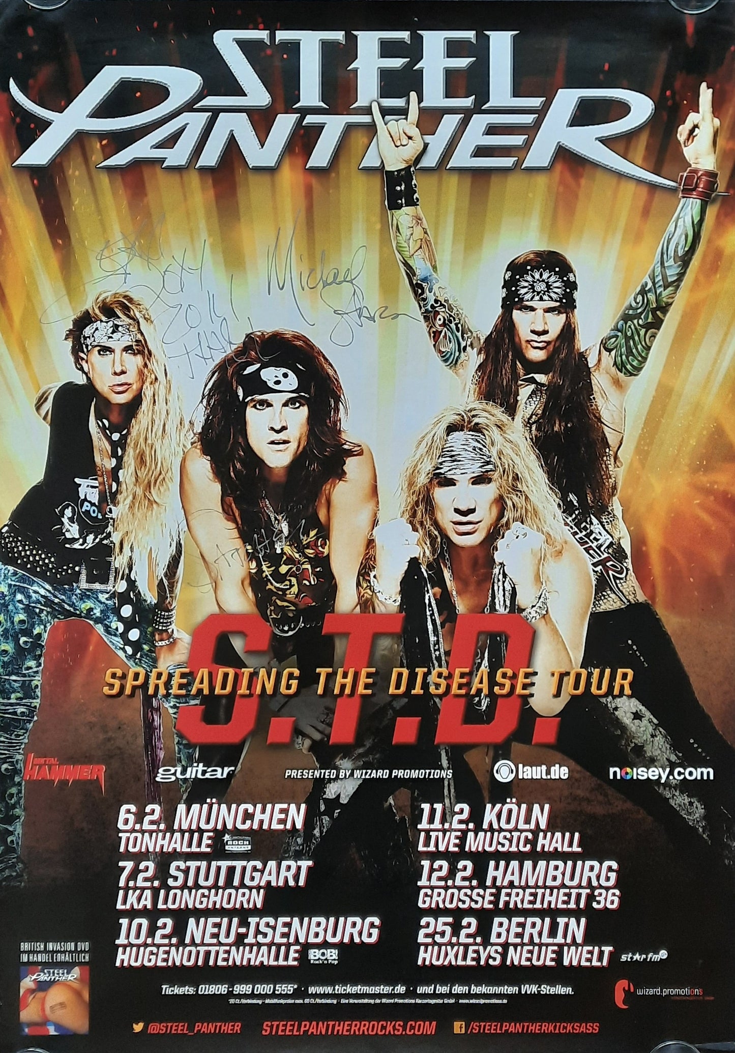 STEEL PANTHER Original Concert Poster 2013 Germany SIGNED