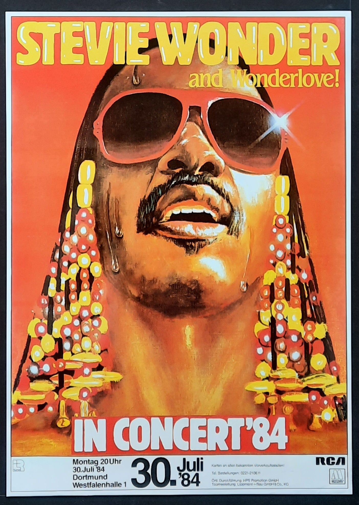 STEVIE WONDER Original Concert Poster July 30, 1984 Dortmund Germany ROLLED 16,5 x 23 inch