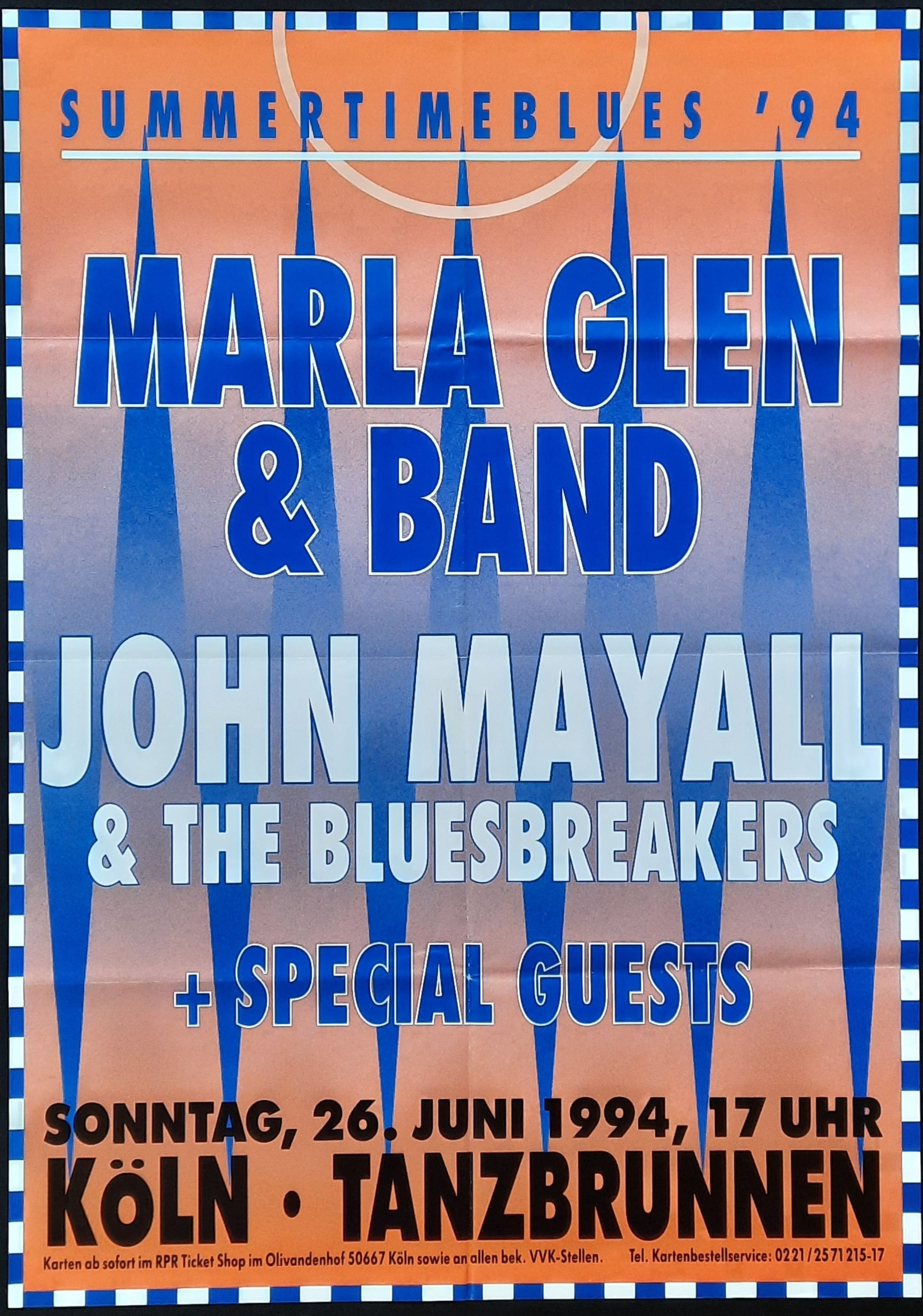 SUMMERTIMEBLUES FESTIVAL Original Concert Poster June 26, 1994 Köln Germany GLEN MAYALL 1