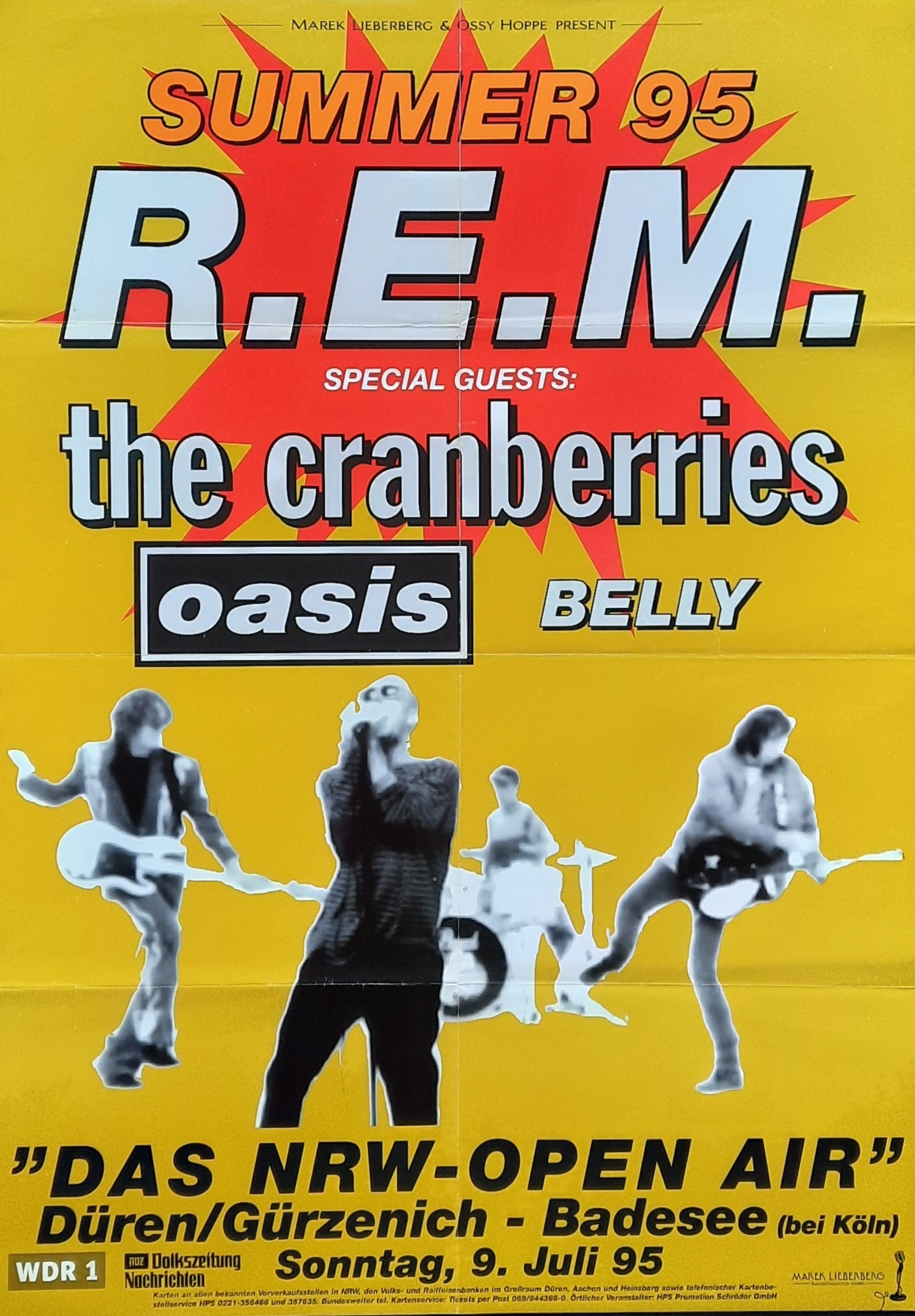 SUMMER FESTIVAL Original Concert Poster July 9, 1995 OASIS R.E.M. 1