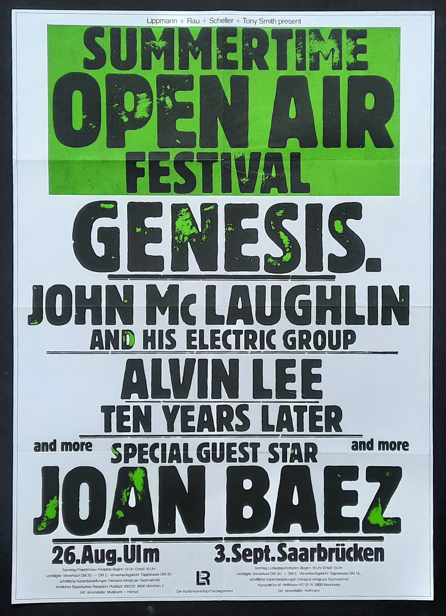 SUMMETIME OPEN AIR FESTIVAL Original Concert Poster 1978 Germany Genesis Baez Lee