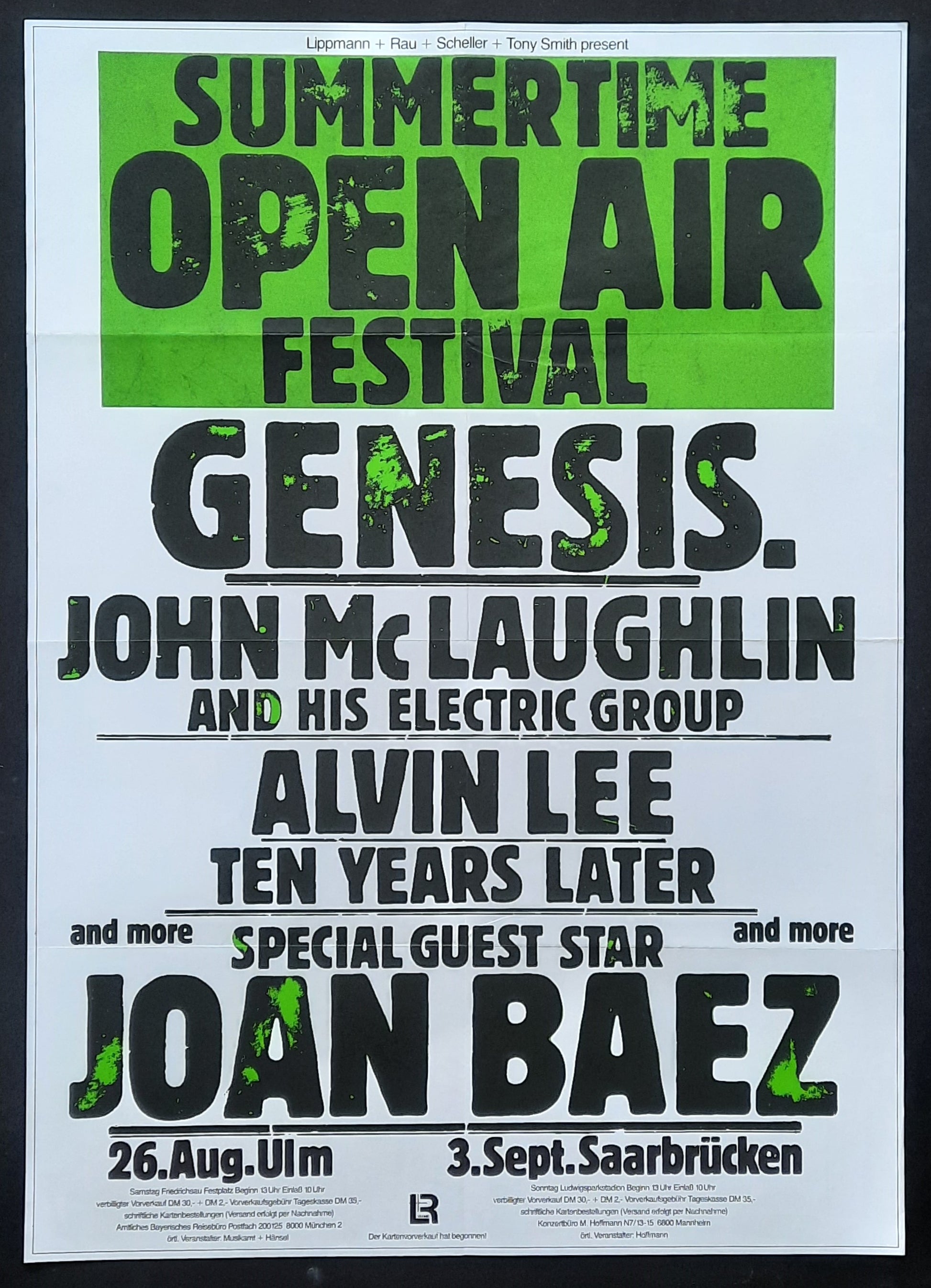 SUMMETIME OPEN AIR FESTIVAL Original Concert Poster 1978 Germany Genesis Baez Lee