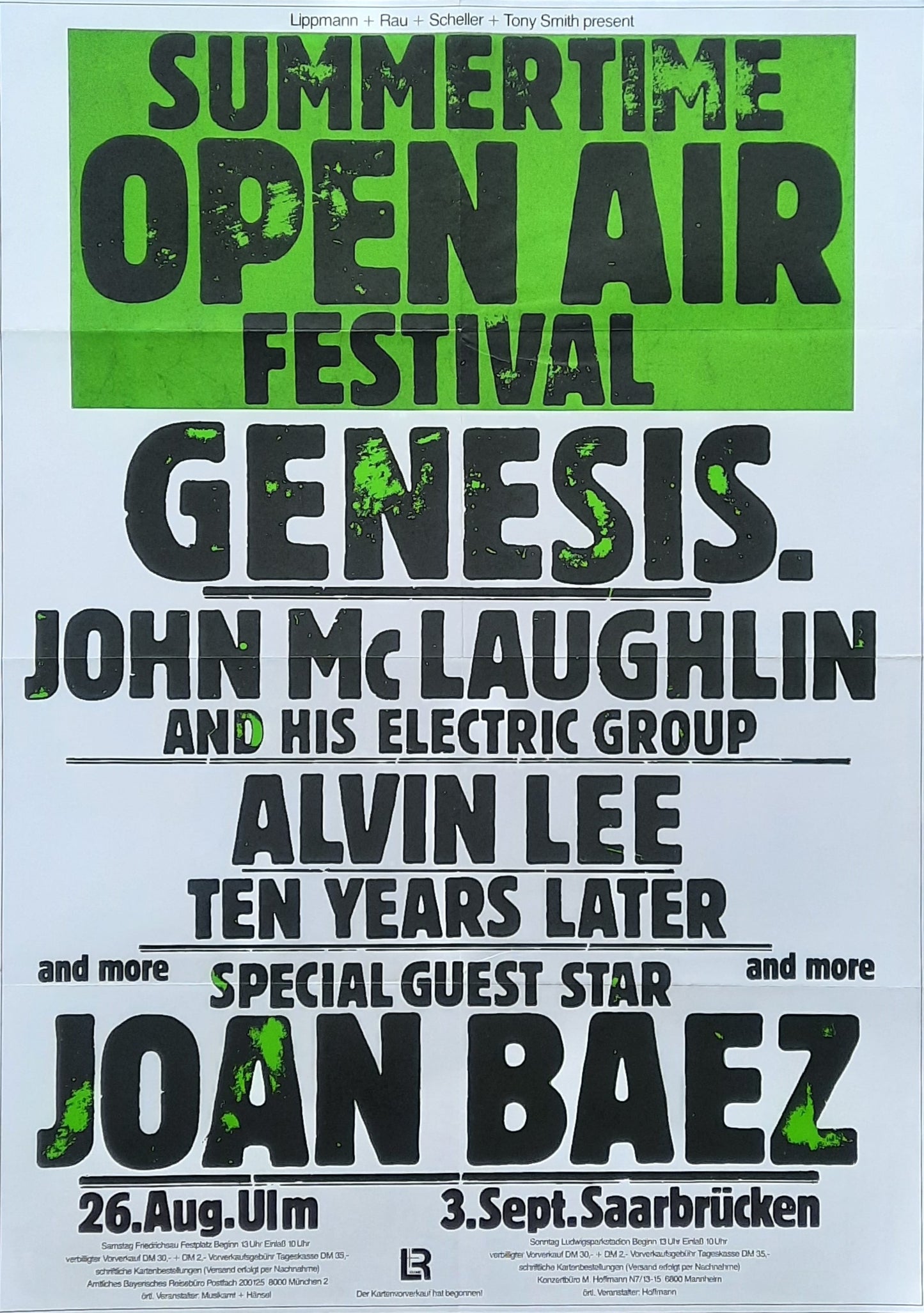 SUMMETIME OPEN AIR FESTIVAL Original Concert Poster 1978 Germany Genesis Baez Lee 1