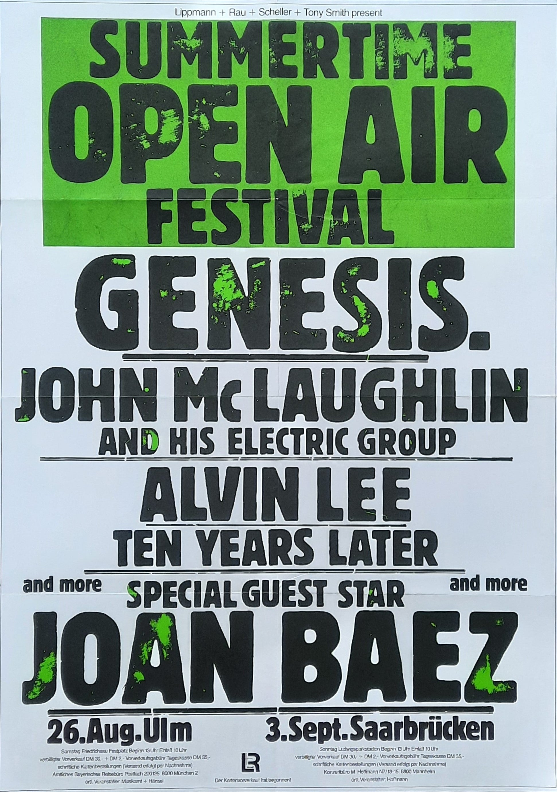 SUMMETIME OPEN AIR FESTIVAL Original Concert Poster 1978 Germany Genesis Baez Lee 1