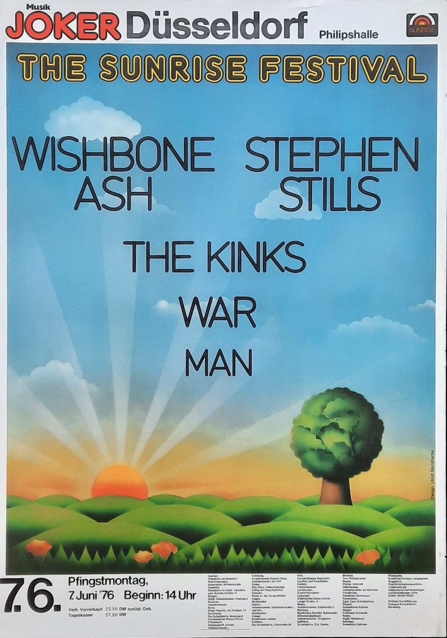 SUNRISE FESTIVAL Original Concert Poster 1976 Germany Kinks War Stills ROLLED