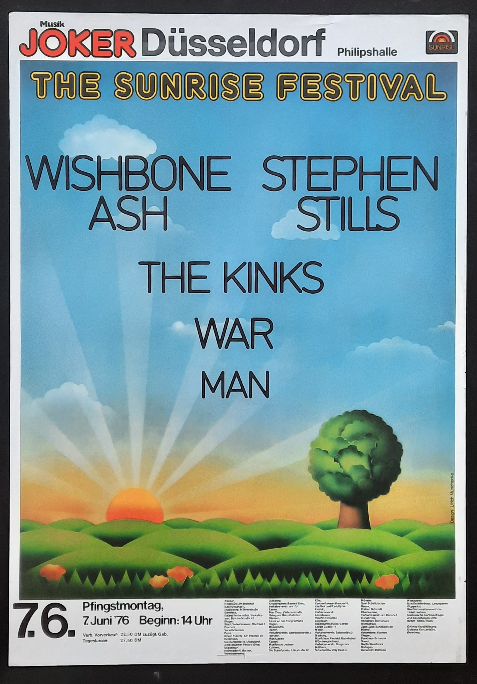 SUNRISE FESTIVAL Original Concert Poster 1976 Germany Kinks War Stills ROLLED 1