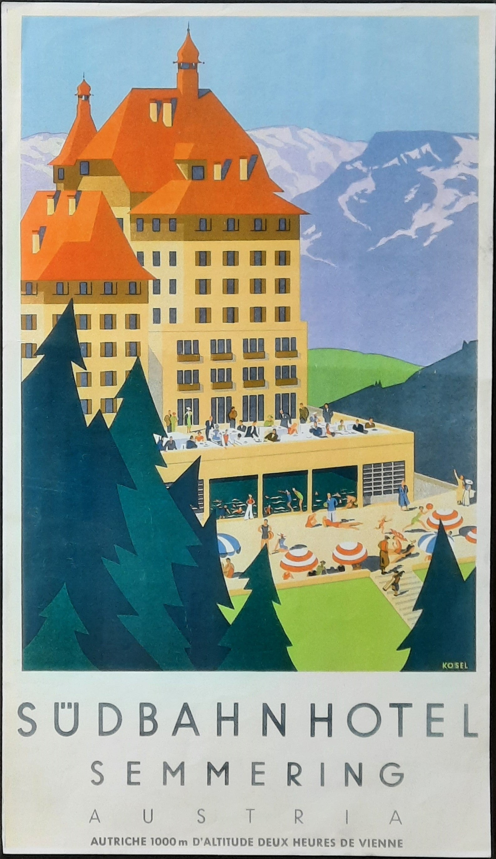 SÜDBAHNHOTEL Semmering, Austria 1960s Original Advertising Poster by Hermann Kosel