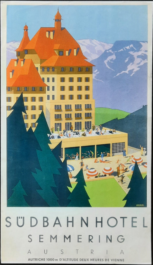 SÜDBAHNHOTEL Semmering, Austria 1960s Original Advertising Poster by Hermann Kosel