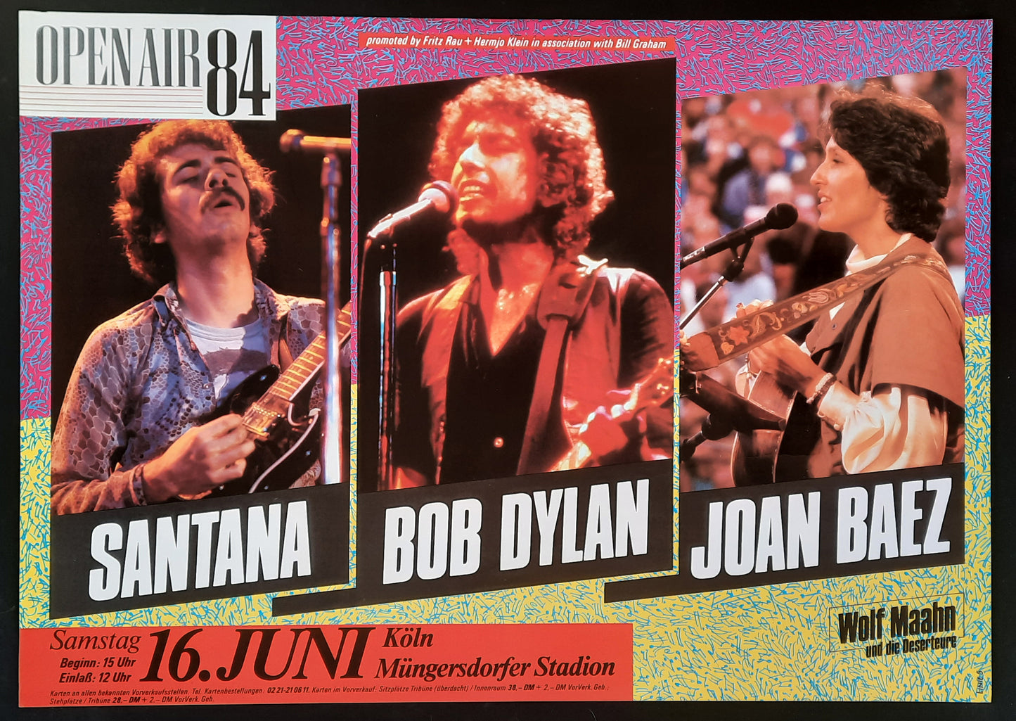 SANTANA - BOB DYLAN - JOAN BAEZ 1994 Concert Poster Jun 16th Köln Germany