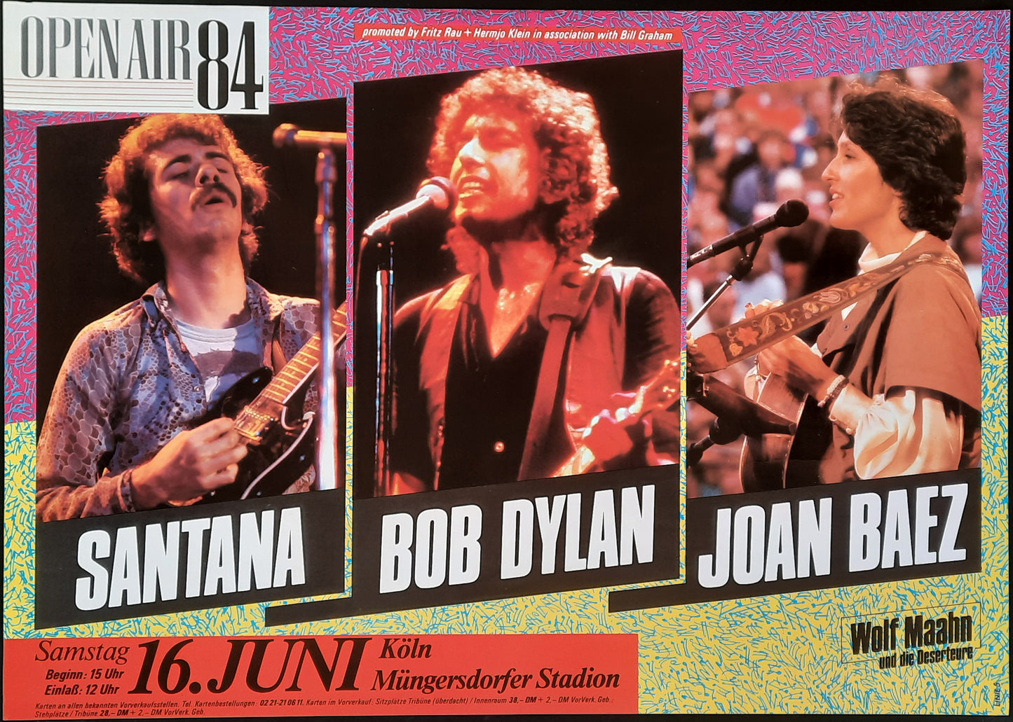 SANTANA - BOB DYLAN - JOAN BAEZ 1994 Concert Poster Jun 16th Köln Germany