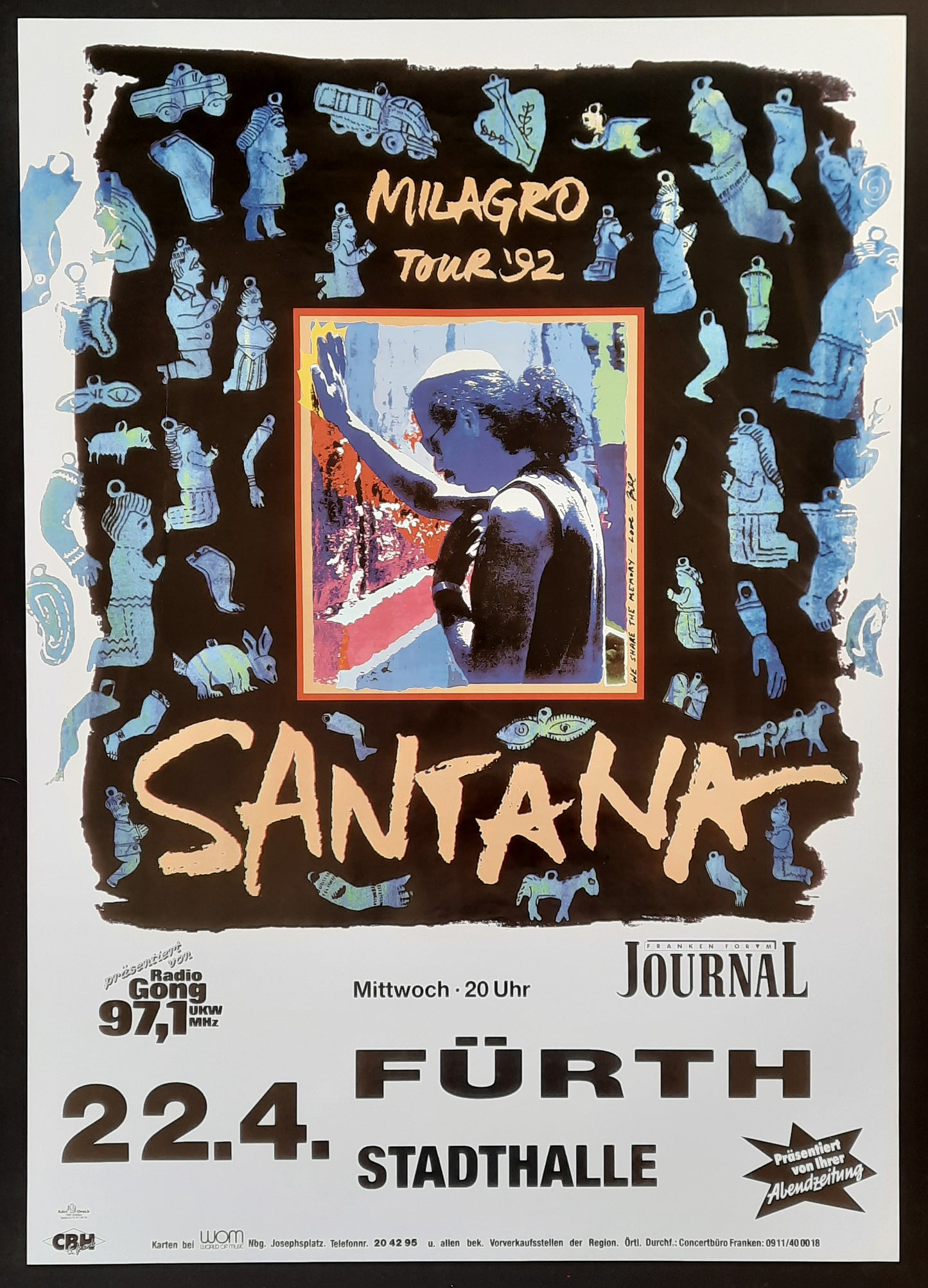 SANTANA 1992 Concert Poster April 22th Fürth Germany 1st print