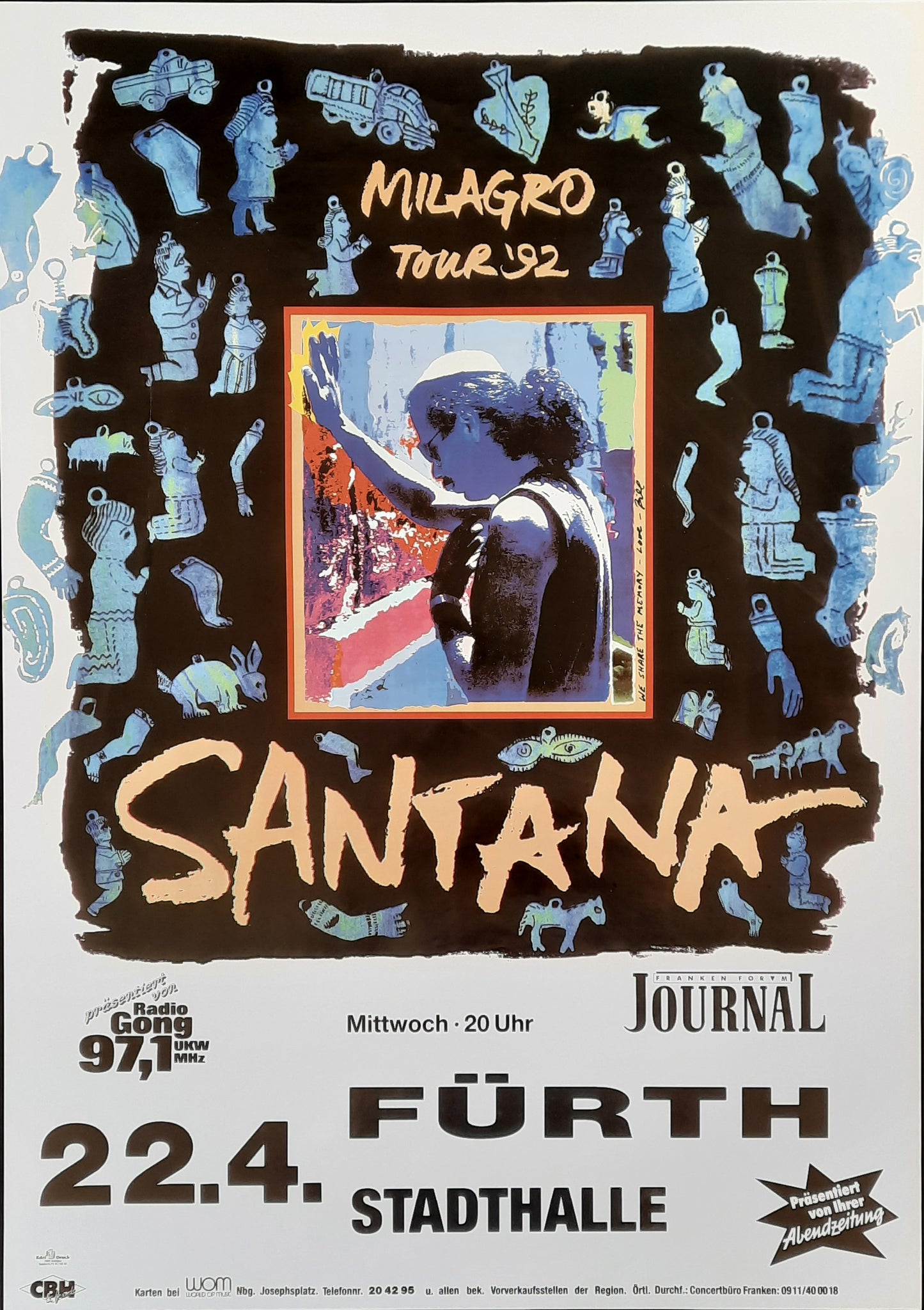 SANTANA 1992 Concert Poster April 22th Fürth Germany 1st print