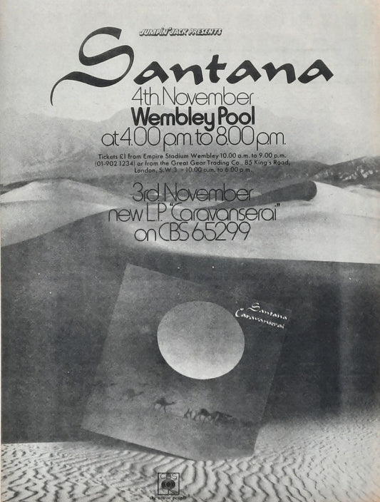 SANTANA 1972 Poster/Press Ad Concert "Wembley Pool - Caravanserai"