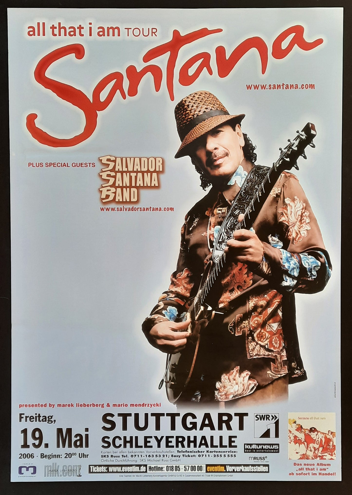 SANTANA 2006 Concert Poster May 19th Stuttgart Germany 1 st print 23 x 33