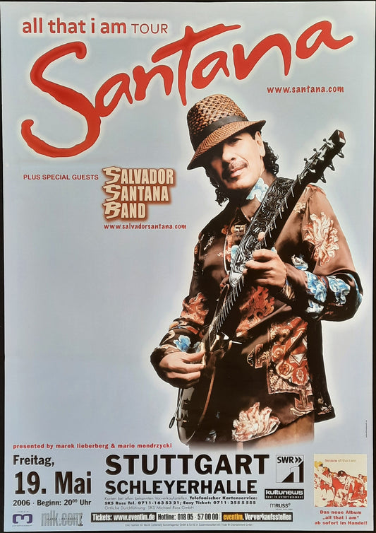 SANTANA 2006 Concert Poster May 19th Stuttgart Germany 1 st print 23 x 33