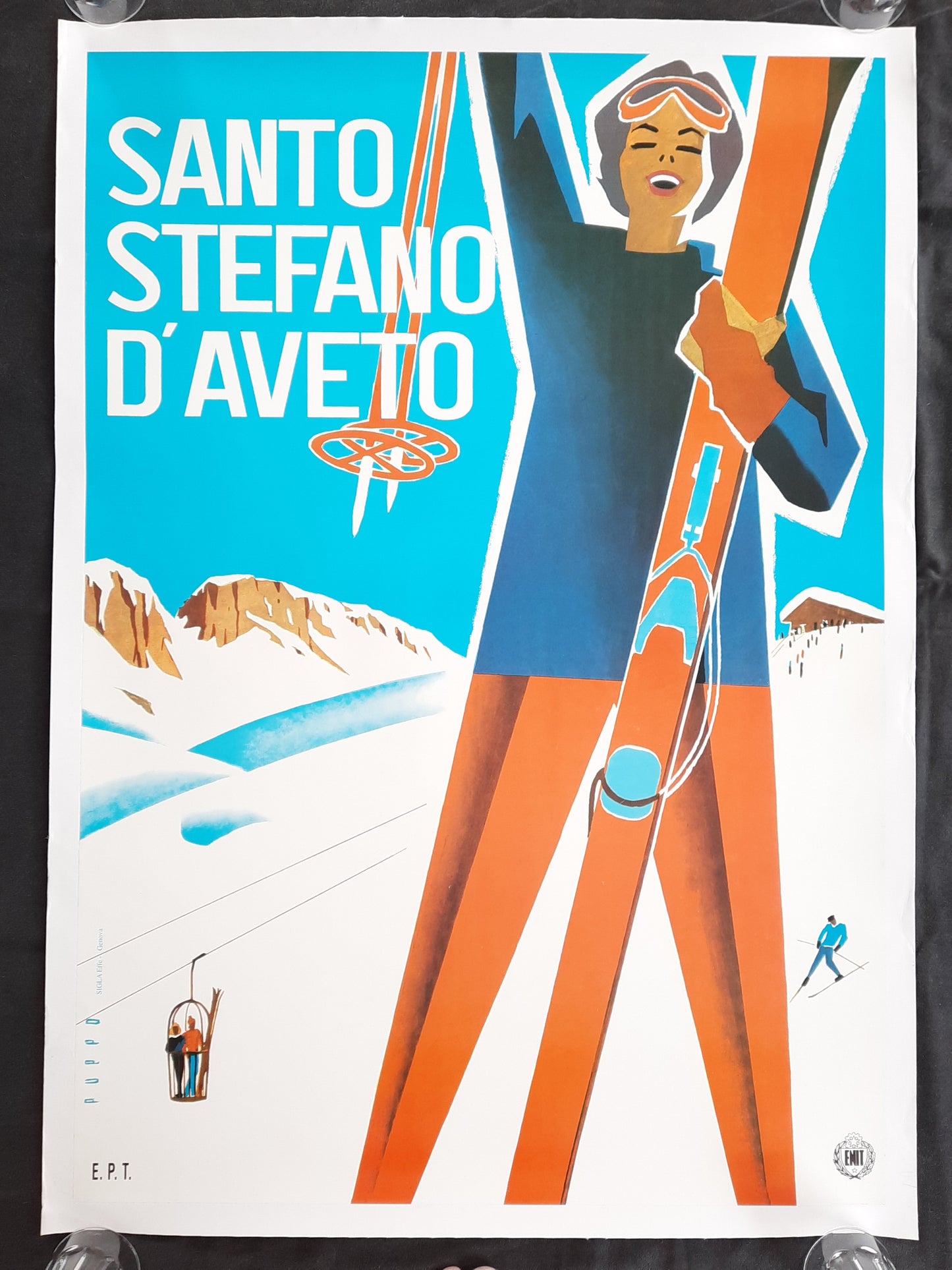 SANTO STEFANO D'AVETO 1955 Poster by M. Puppo Ski Travel Italy Original 27 x 39 inch