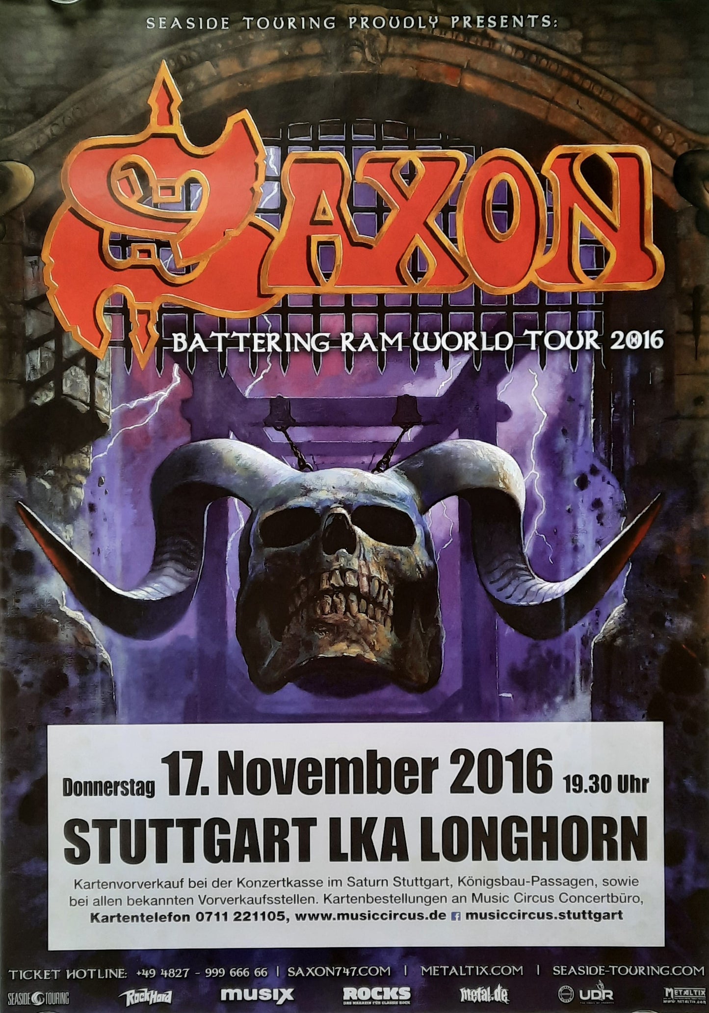 SAXON 2016 Concert Poster Nov 17th Stuttgar Germany 1st Print