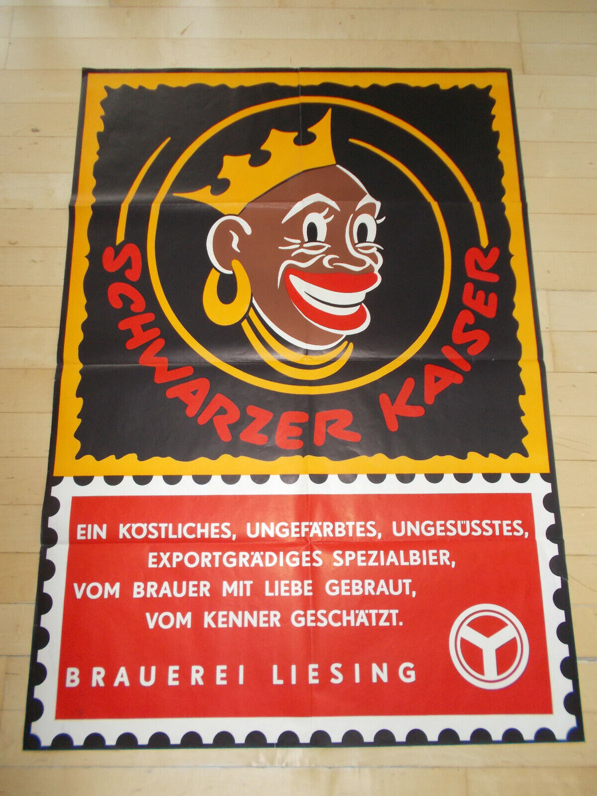 SCHWARZER KAISER Beer, Vienna, Austria 1950s Advertising Poster Brauerei Liesing 32 x 46 inch