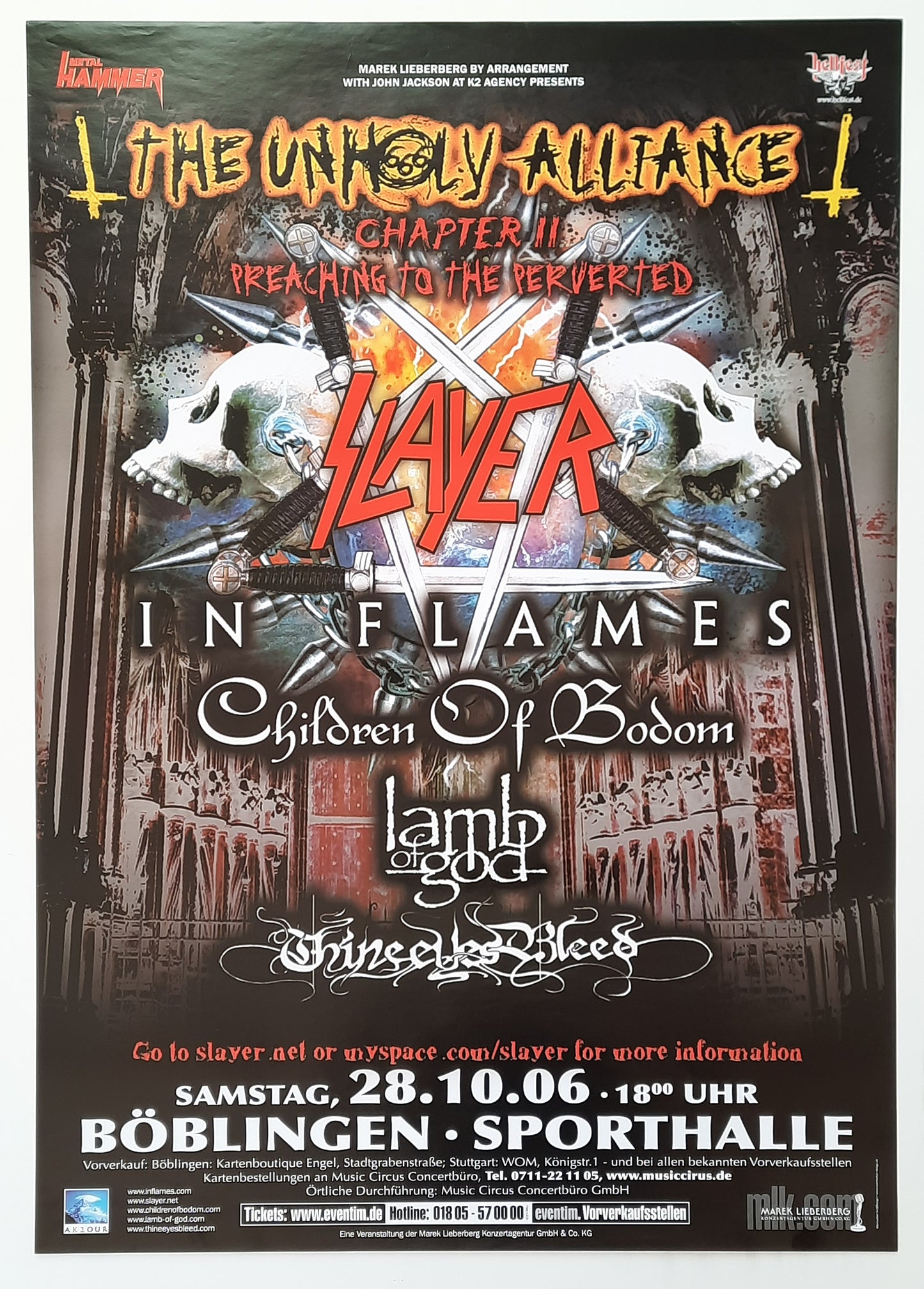 SLAYER 2006 Concert Poster Oct 28th Böblingen Germany 1st Print