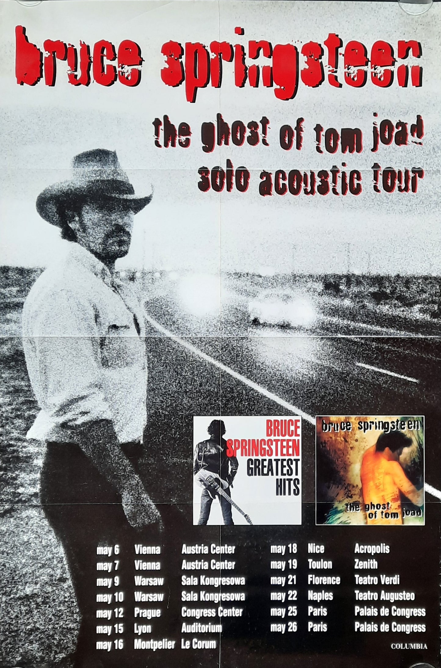 BRUCE SPRINGSTEEN Original Concert Promotion Poster 1996 "The Gost of Tom Joad - Solo Accoustic Tour"