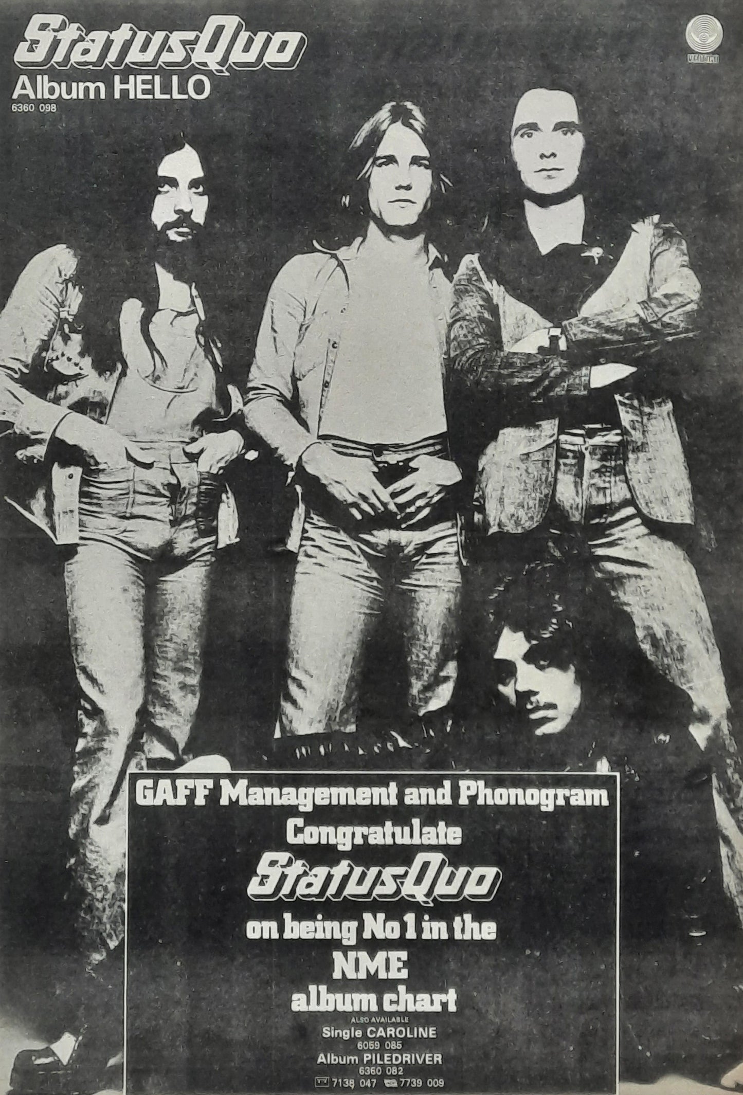 STATUS QUO 1973 Poster/Press Ad Album "Hello"