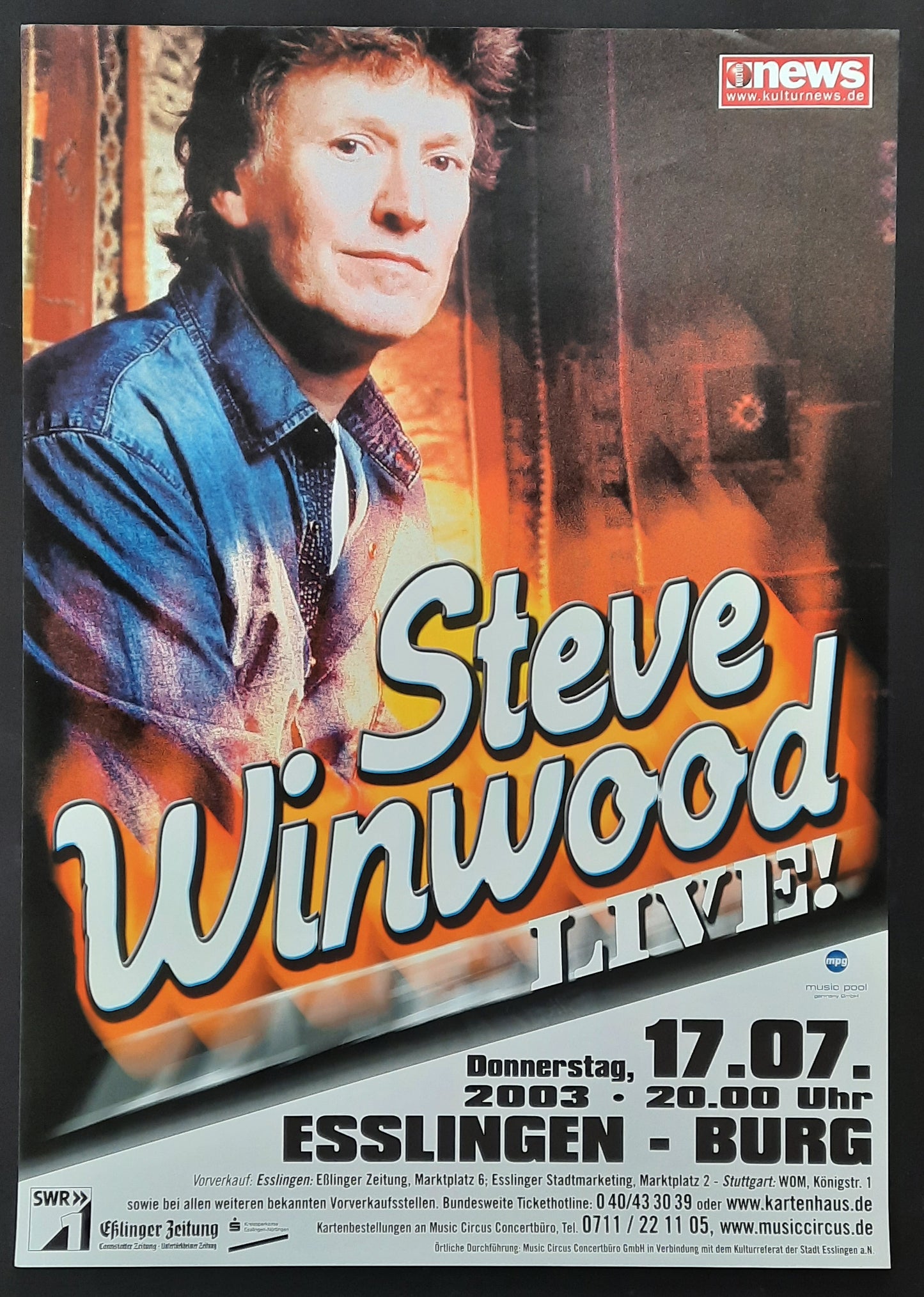 Steve Winwood Original Concert Poster July 17, 2003 Esslingen Germany 2