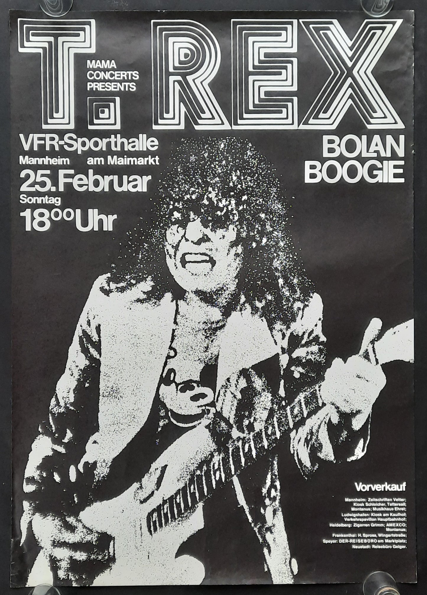 T. REX Marc Bolan 1973 Concert Poster Feb 25th Mannheim Germany 1st print