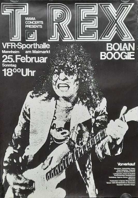 T. REX Marc Bolan 1973 Concert Poster Feb 25th Mannheim Germany 1st print