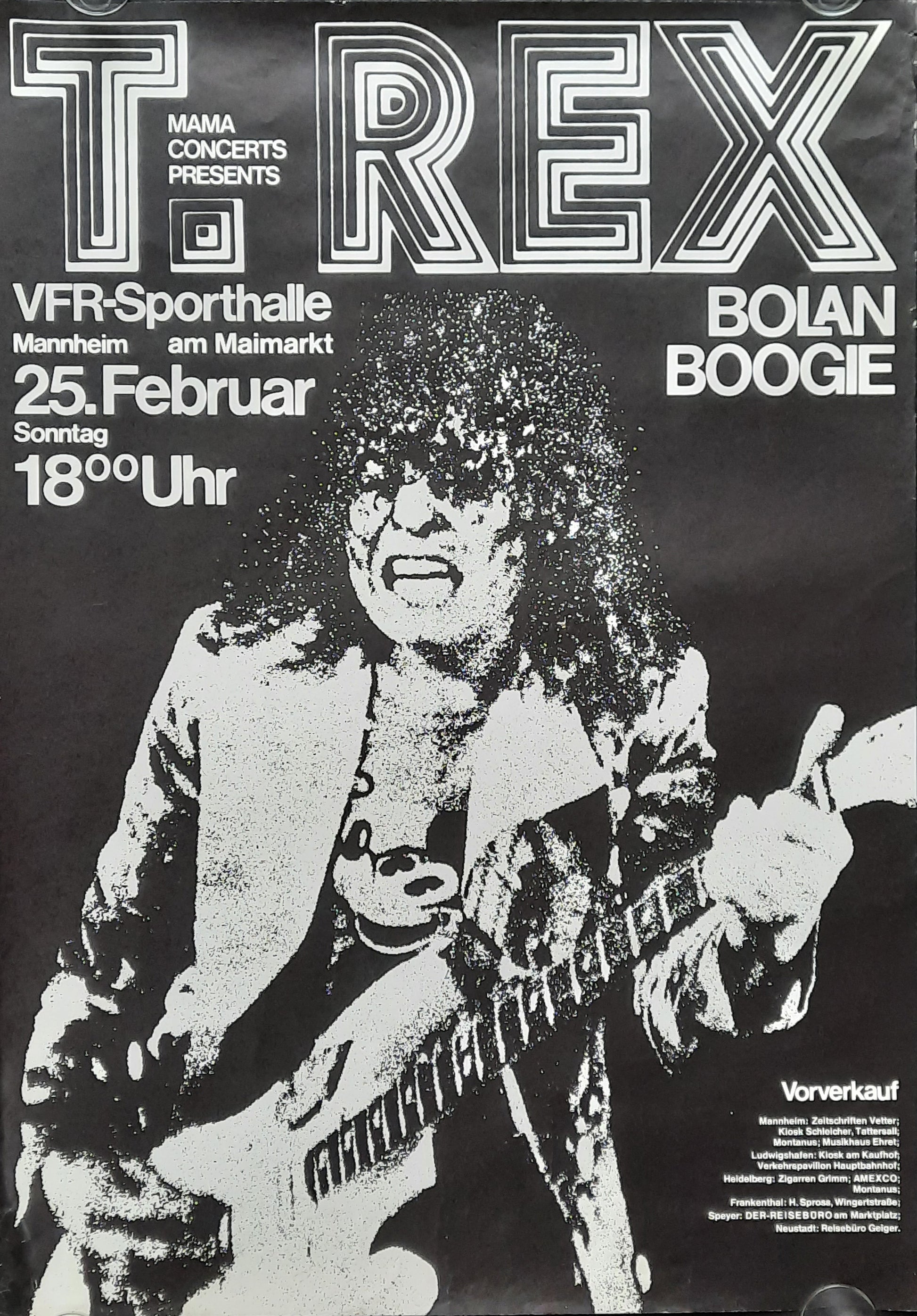 T. REX Marc Bolan Original Concert Poster February 25, 1973 Mannheim Germany