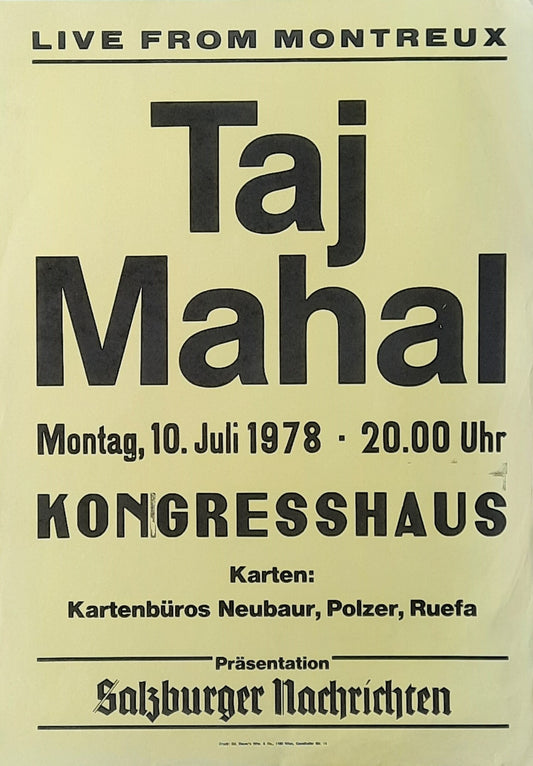 TAJ MAHAL Original Concert Poster July 10, 1978 Salzburg, Austria