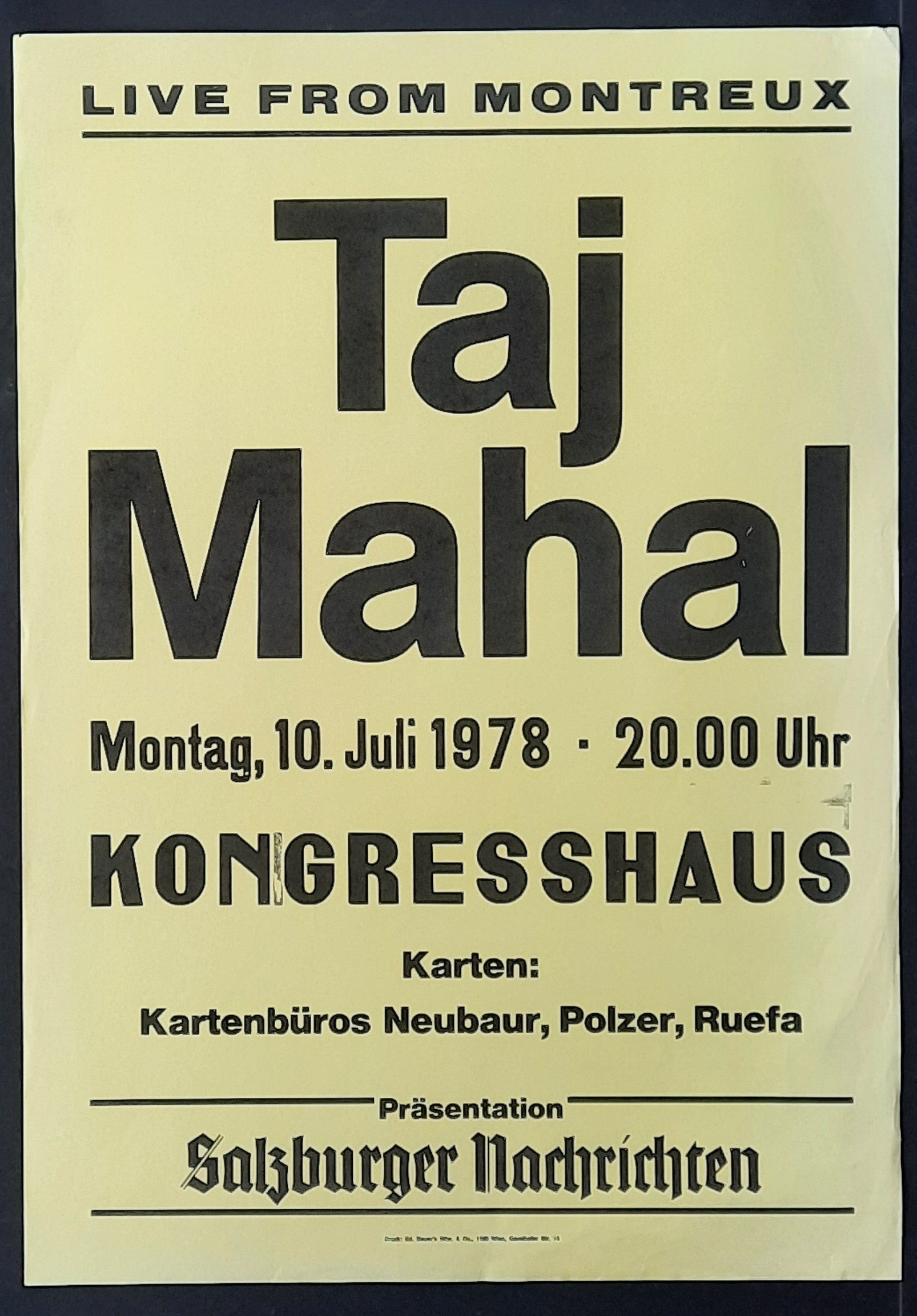 TAJ MAHAL Original Concert Poster July 10, 1978 Salzburg, Austria 2
