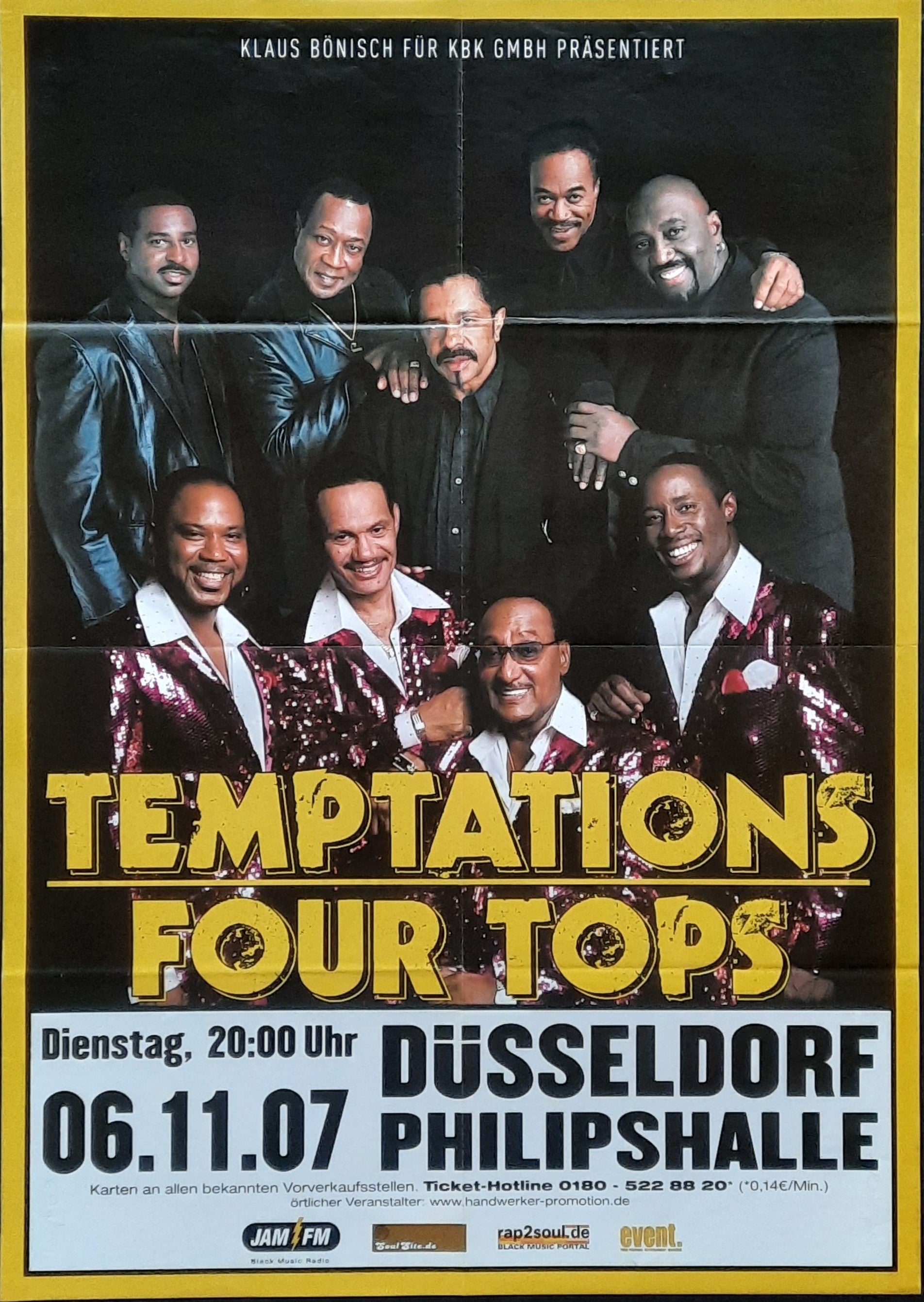 TEMPTATIONS - FOUR TOPS Original Concert Poster November 6, 2007 Düsseldprf Germany 1