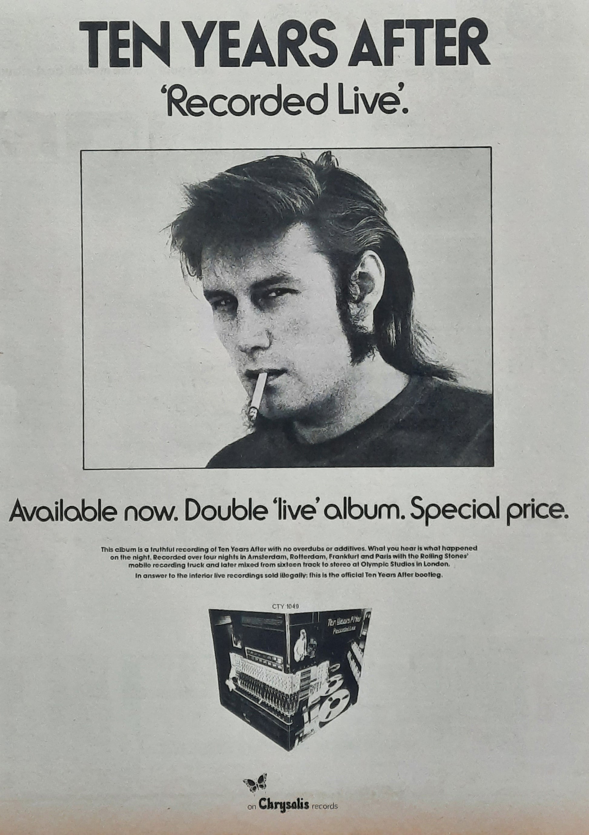TEN YEARS AFTER Original Poster/Press Ad - 1973 Album "Recorded Live"