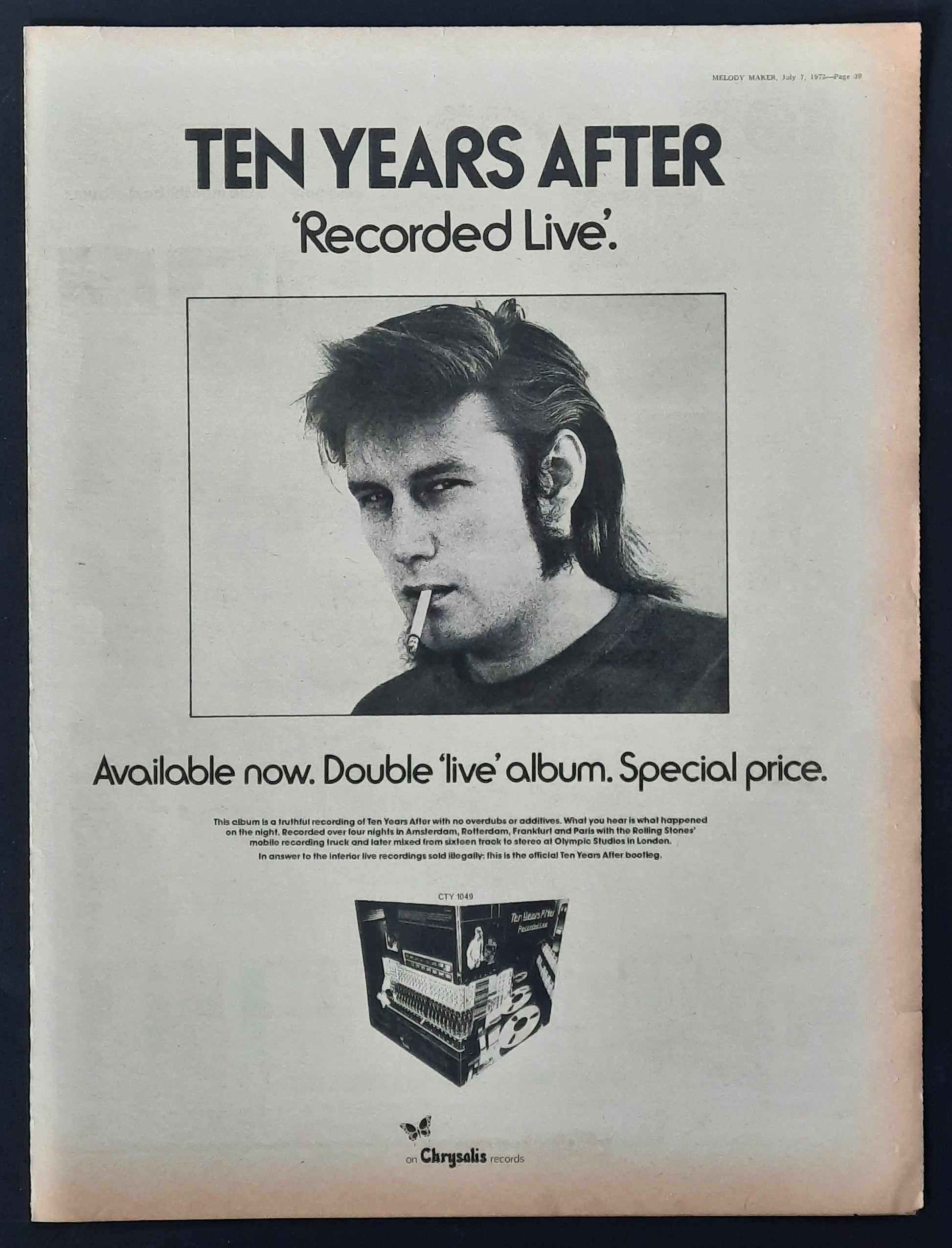 TEN YEARS AFTER Original Poster/Press Ad - 1973 Album "Recorded Live" 2